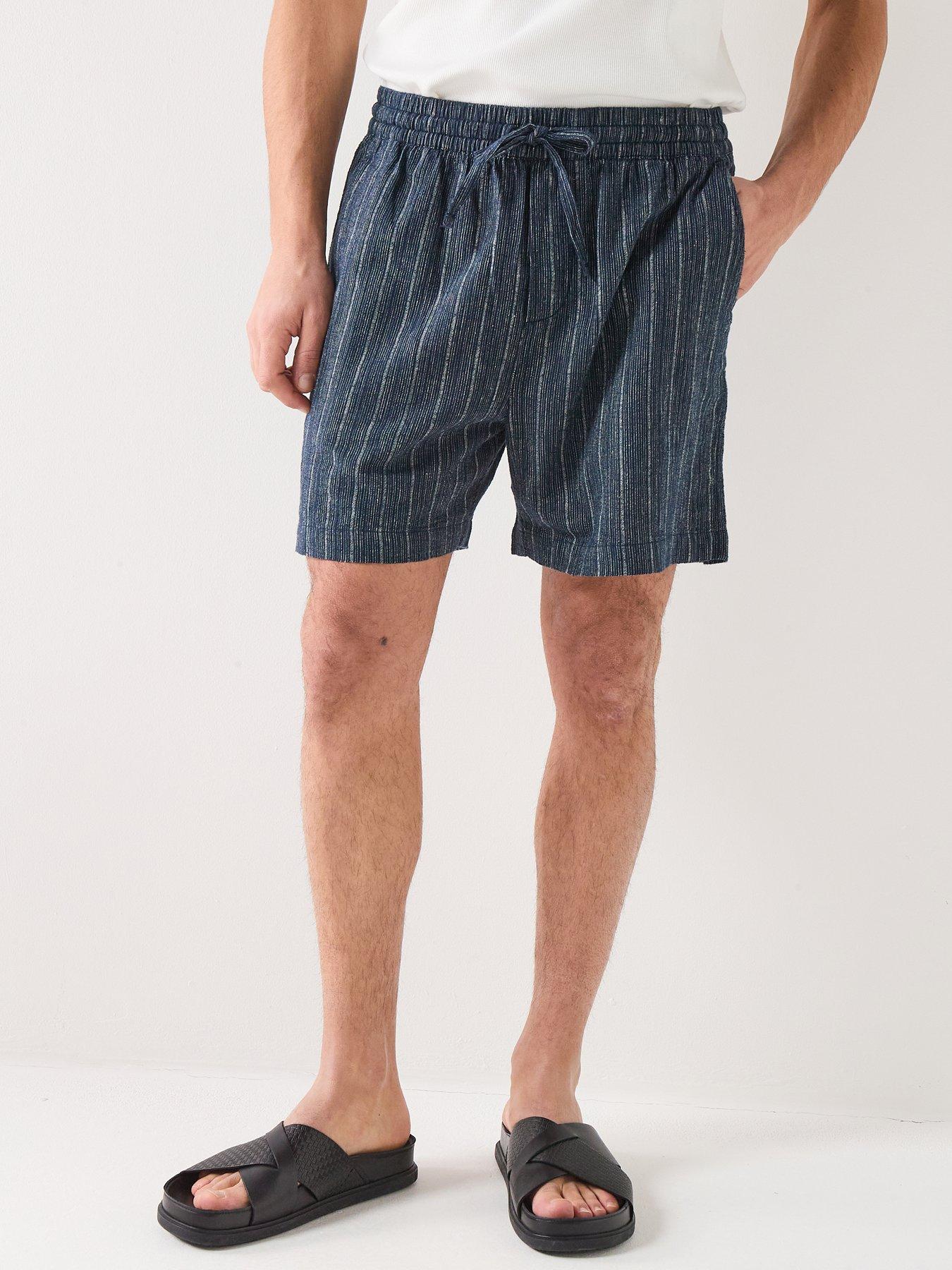 Lyle & Scott Linen Blend Ticking Stripe Shorts - Navy