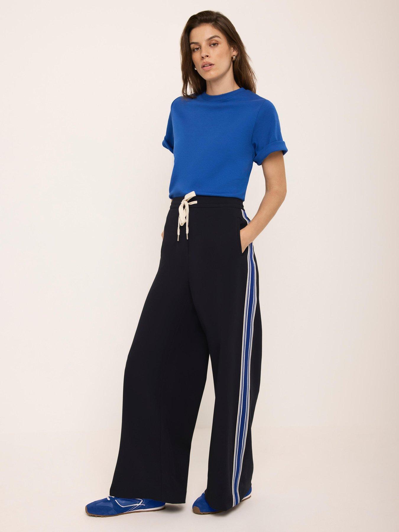 Mint Velvet Side Stripe Trouser - Navy Blue