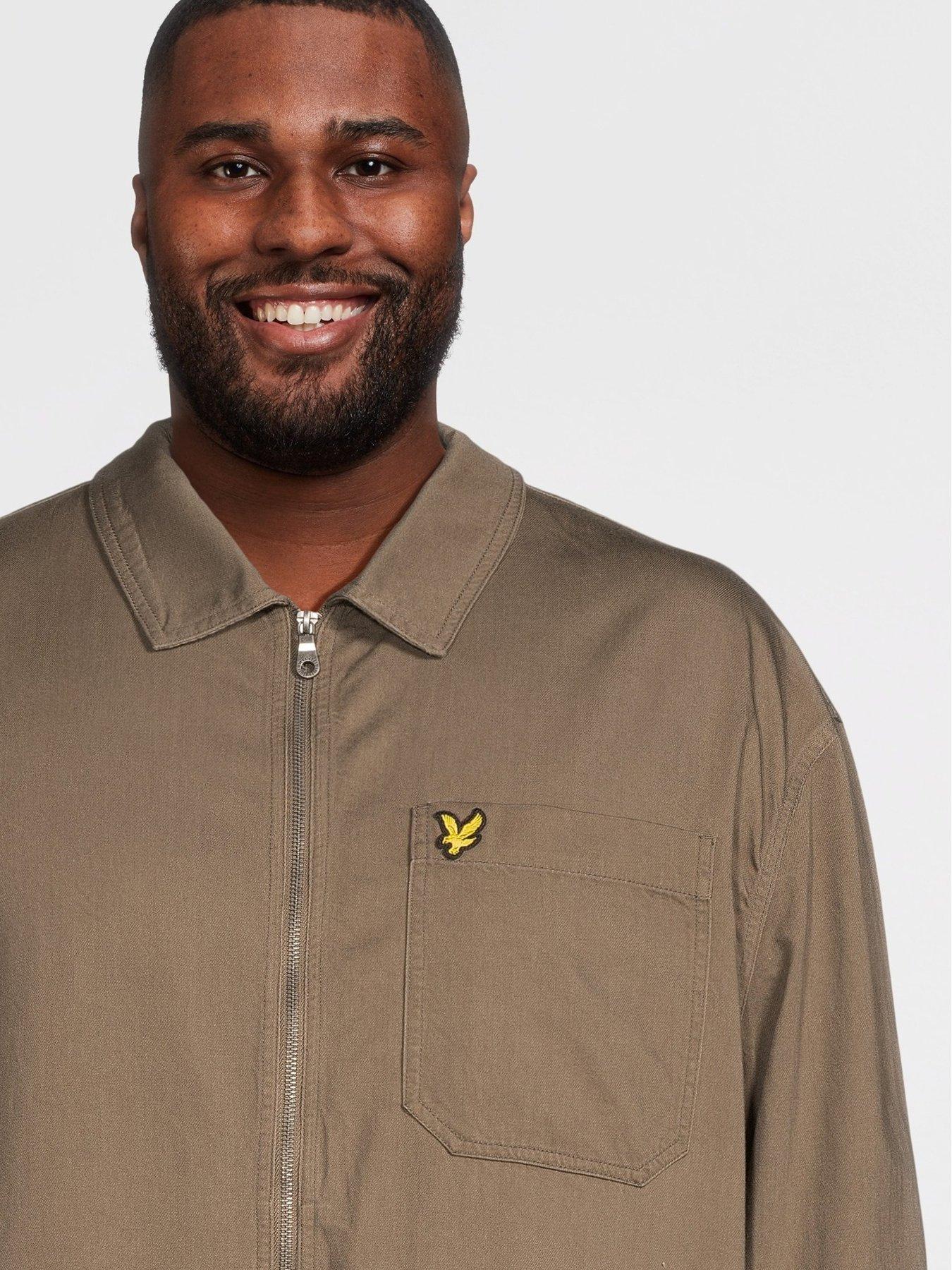 Image 4 of 6 of Lyle & Scott Big Tall Enzyme Wash Zip Through Overshirt - Khaki
