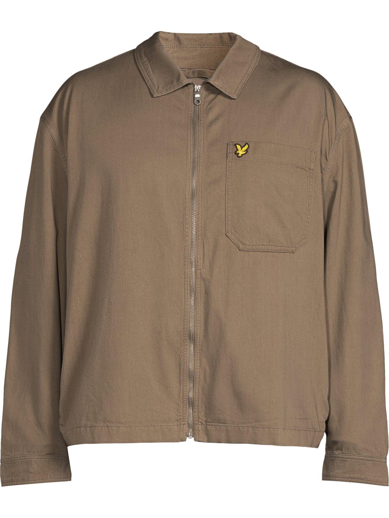 Image 6 of 6 of Lyle & Scott Big Tall Enzyme Wash Zip Through Overshirt - Khaki