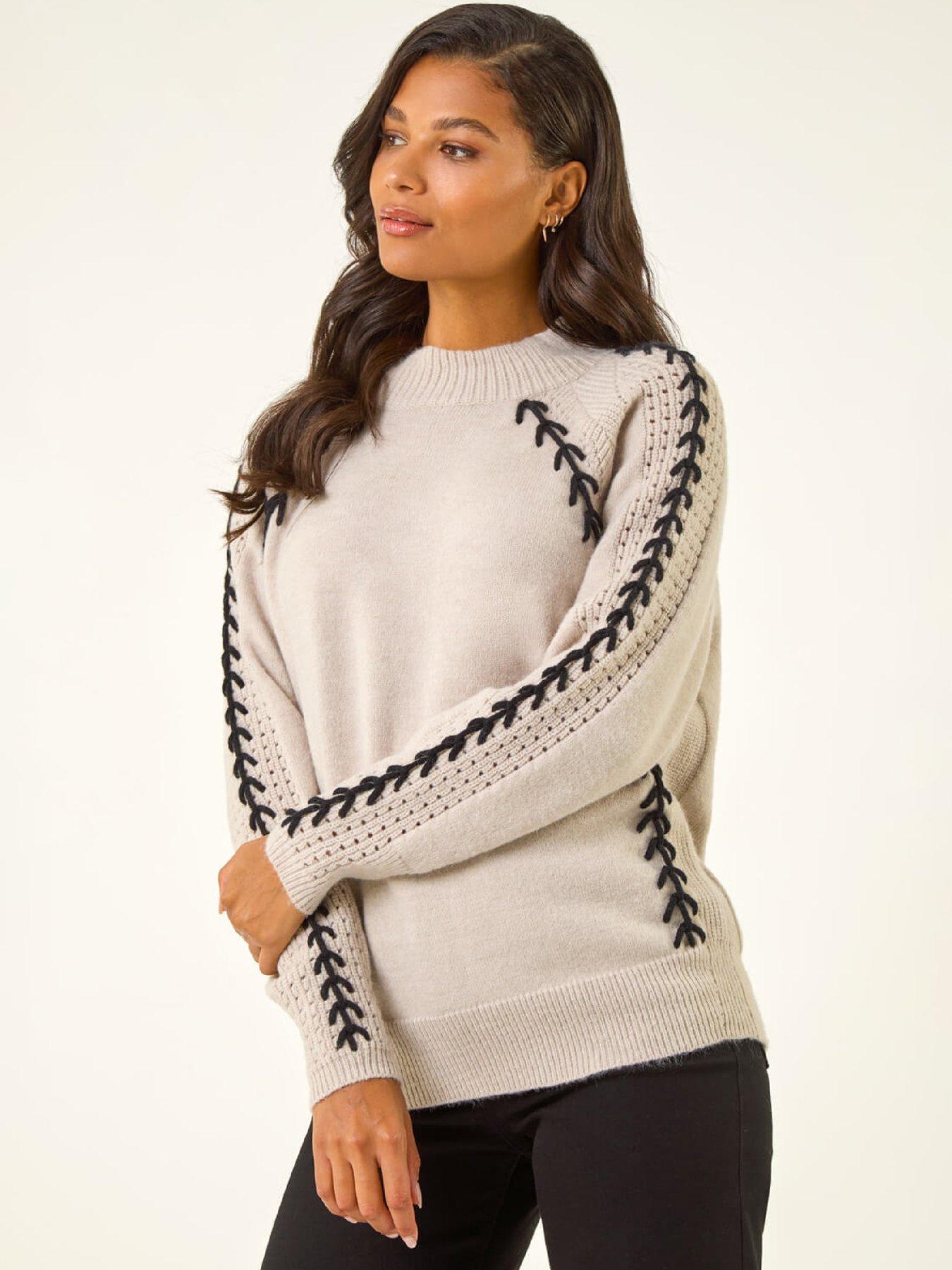 Roman Blanket Stitch Knit Jumper - Beige