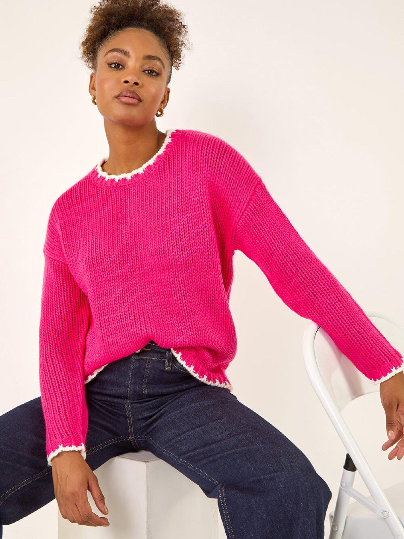 Image 1 of 5 of Roman Stitch Detail Soft Knit Jumper - Fuchsia