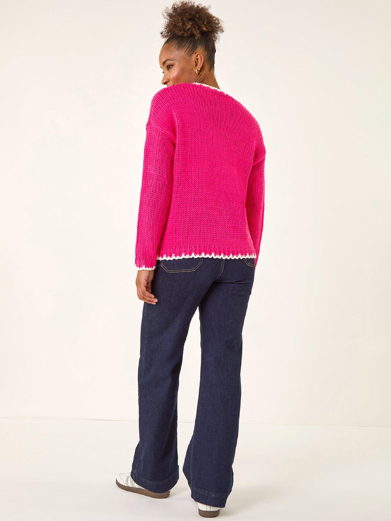 Image 2 of 5 of Roman Stitch Detail Soft Knit Jumper - Fuchsia