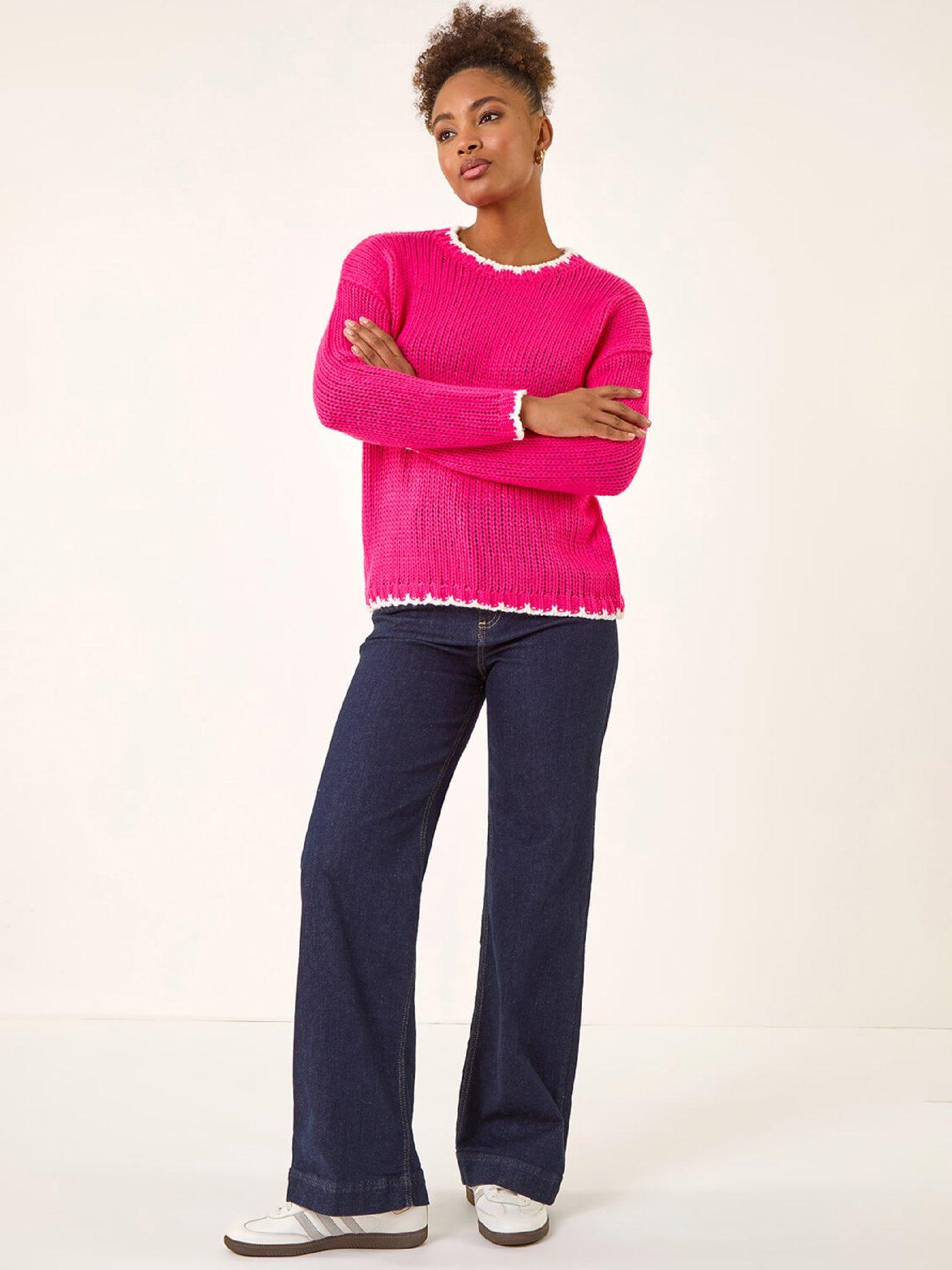 Image 3 of 5 of Roman Stitch Detail Soft Knit Jumper - Fuchsia