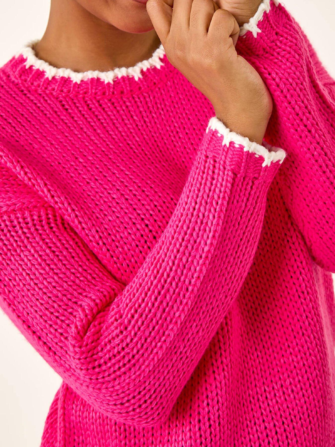 Image 4 of 5 of Roman Stitch Detail Soft Knit Jumper - Fuchsia