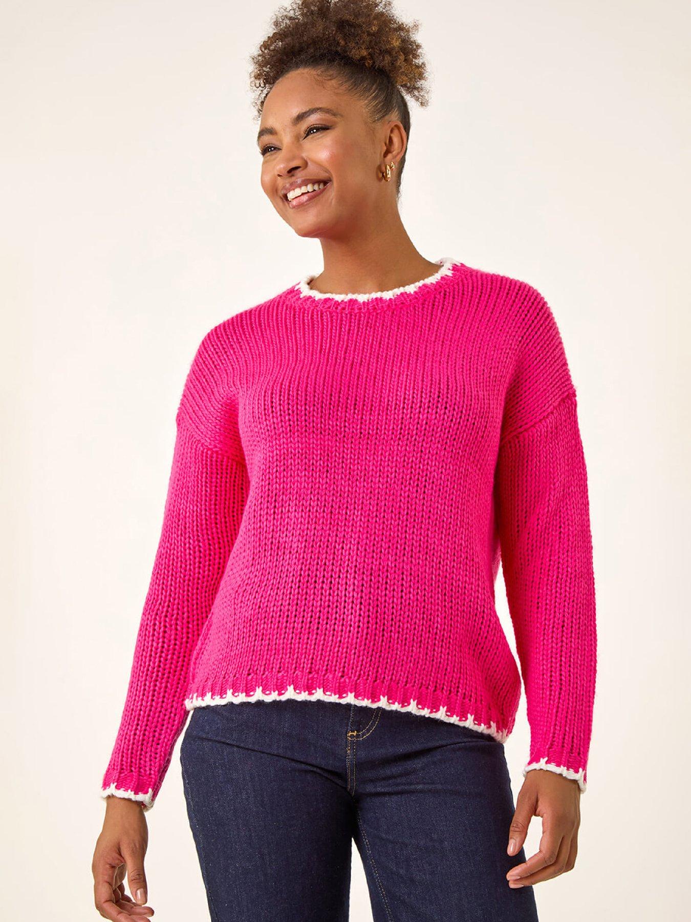 Image 5 of 5 of Roman Stitch Detail Soft Knit Jumper - Fuchsia