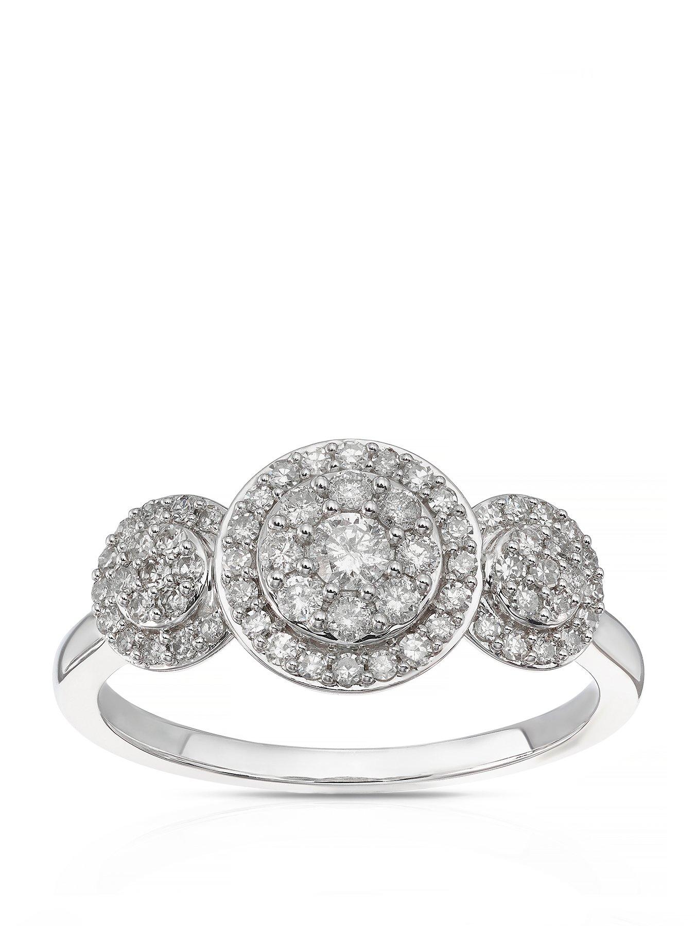 H. Samuel 9Ct Round Trilogy Halo Cluster 040Ct Diamond Ring - White Gold
