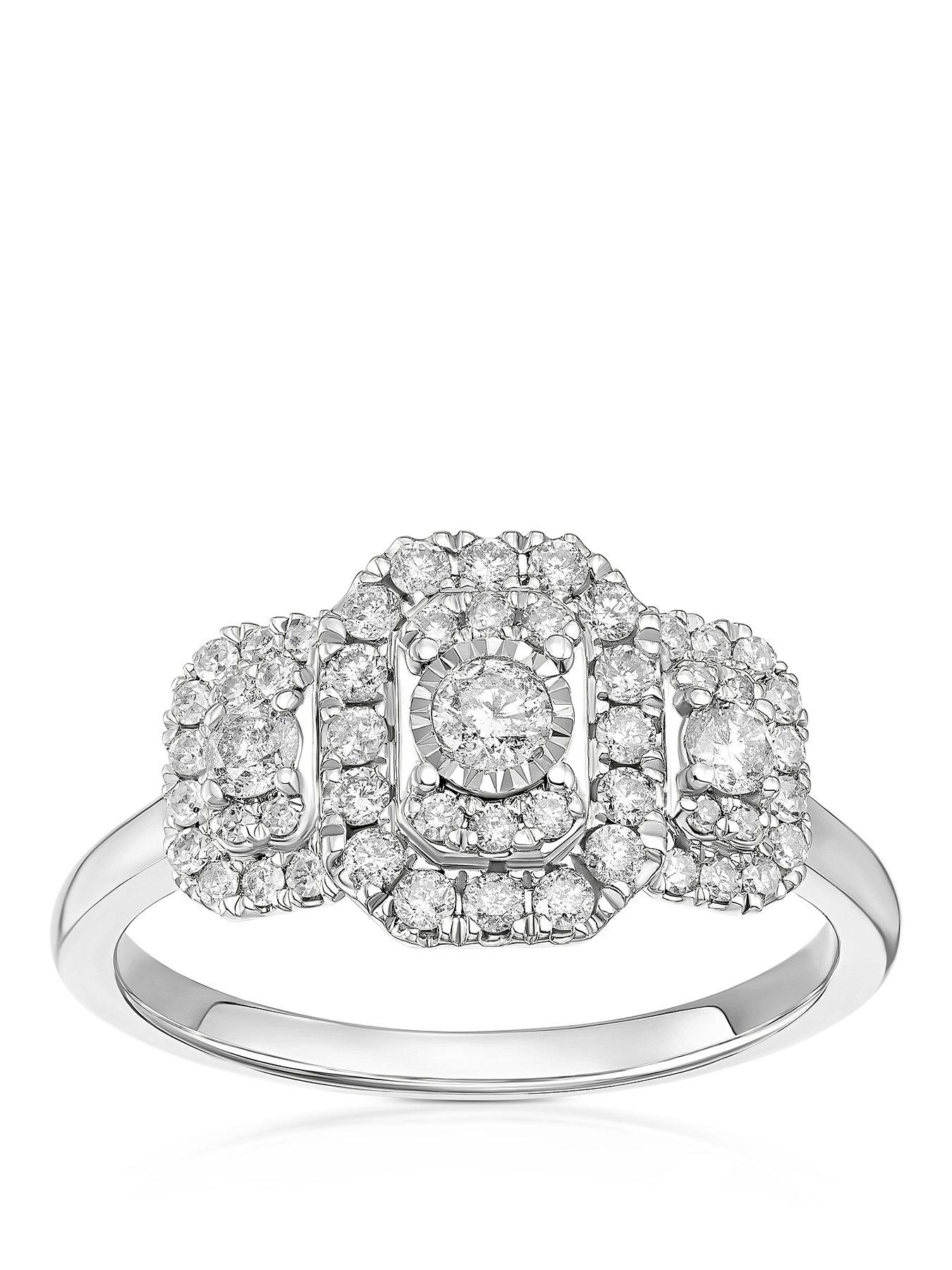  image of h-samuel-9ct-emerald-shaped-trilogy-halo-050ct-diamond-ring-white-gold