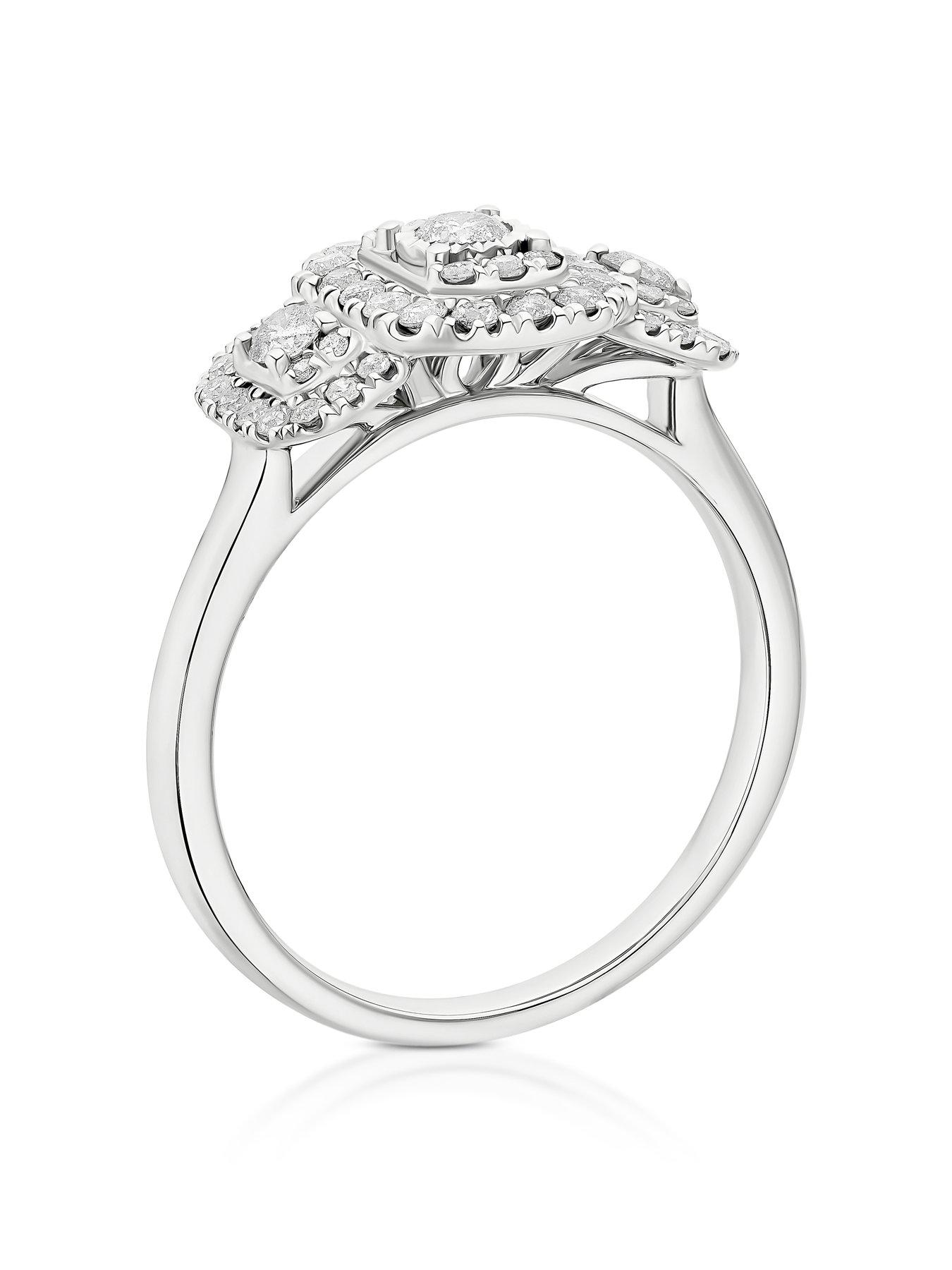  image of h-samuel-9ct-emerald-shaped-trilogy-halo-050ct-diamond-ring-white-gold