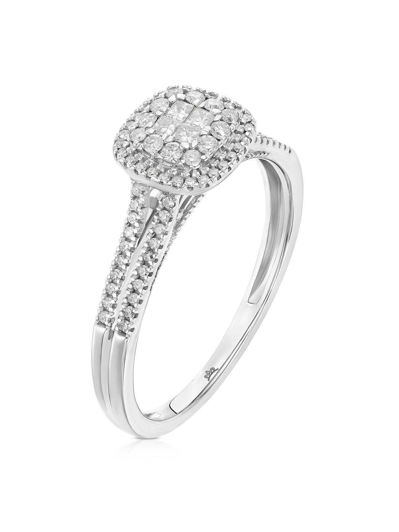  image of h-samuel-9ct-princessa-cushion-cluster-025ct-diamond-ring-white-gold