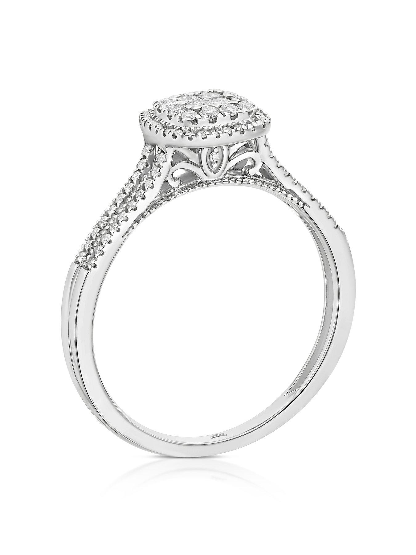  image of h-samuel-9ct-princessa-cushion-cluster-025ct-diamond-ring-white-gold