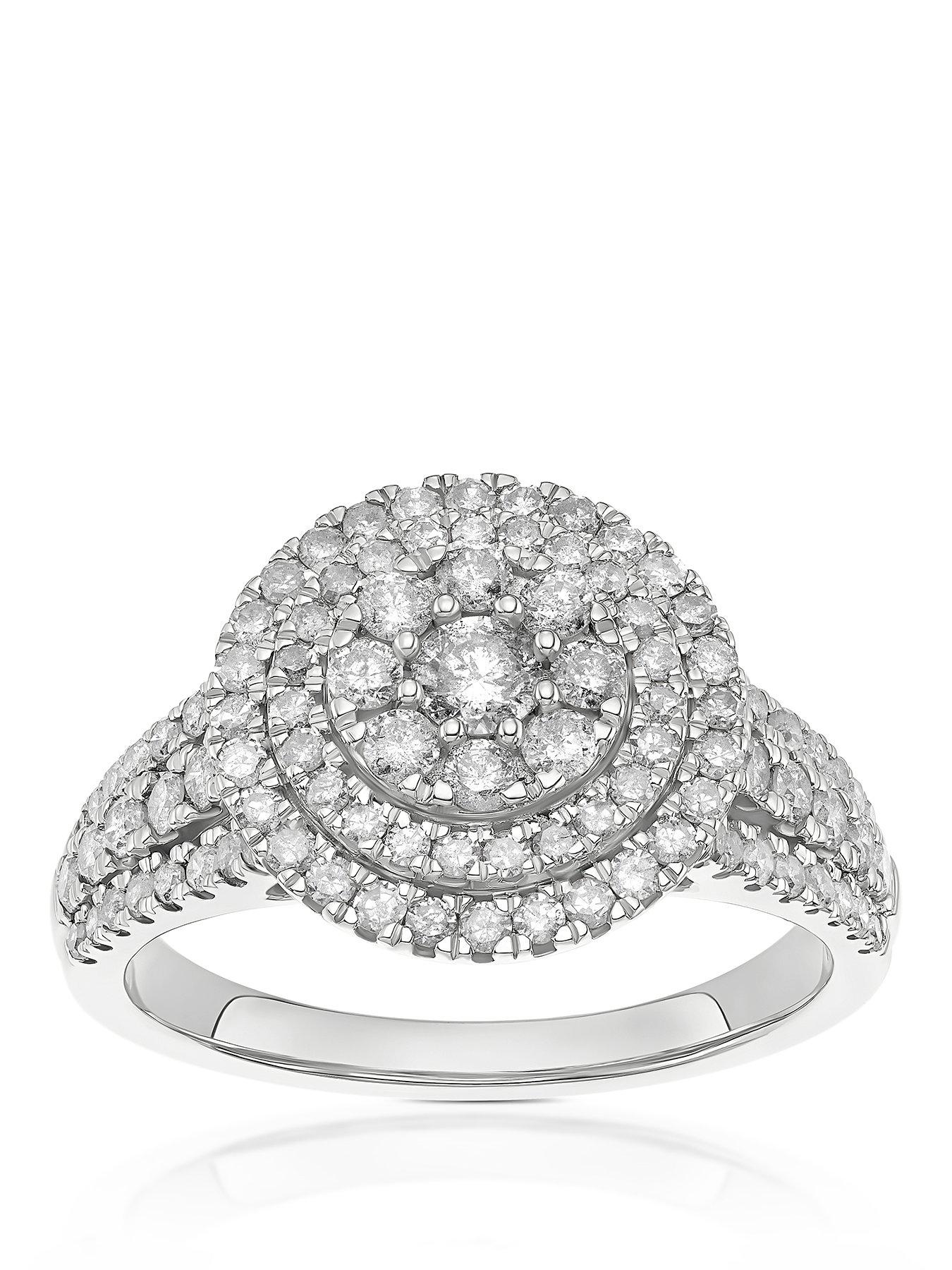 H. Samuel 9Ct Double Halo Cluster 1Ct Diamond Ring - White Gold