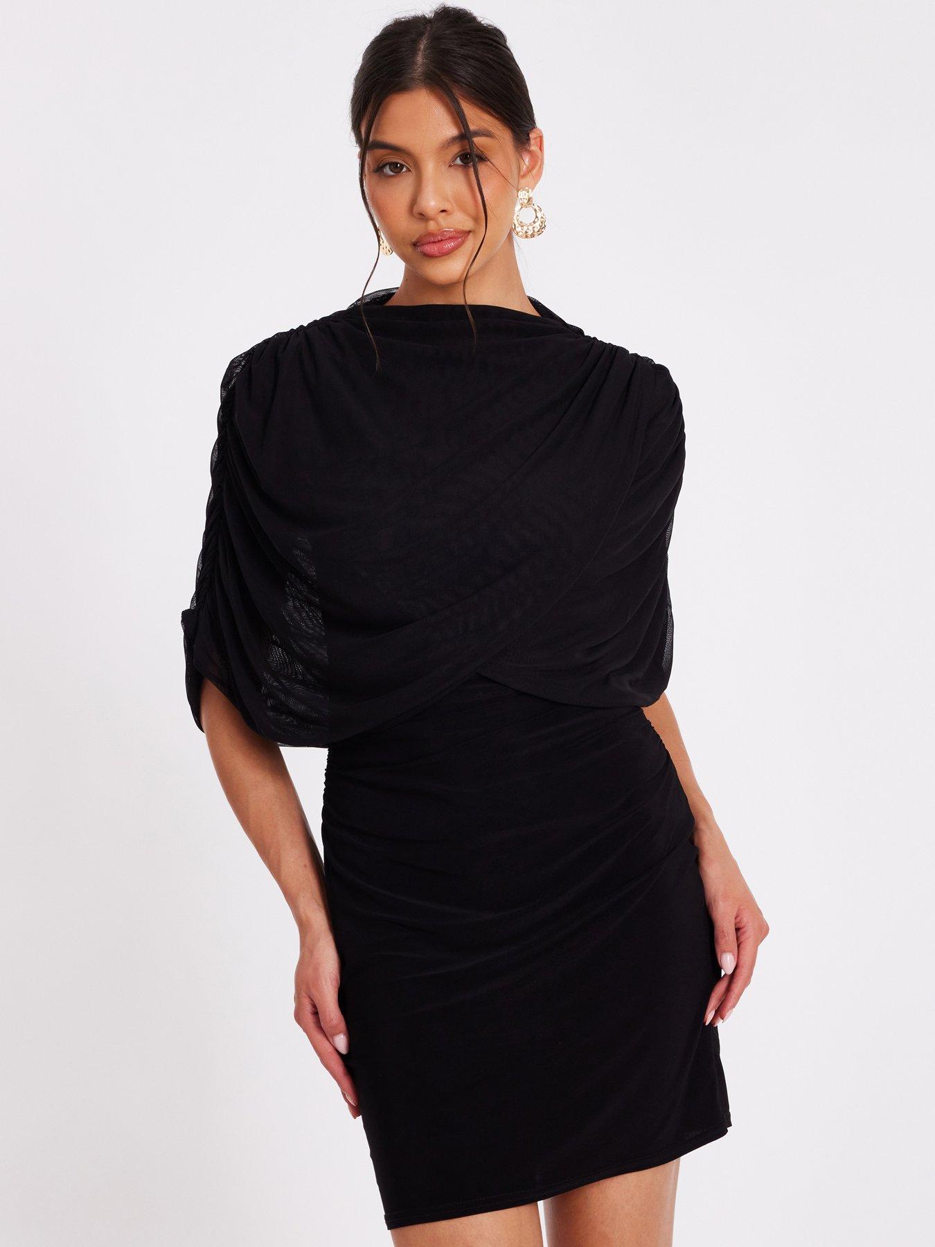 Quiz Black Mesh Cape Mini Dress