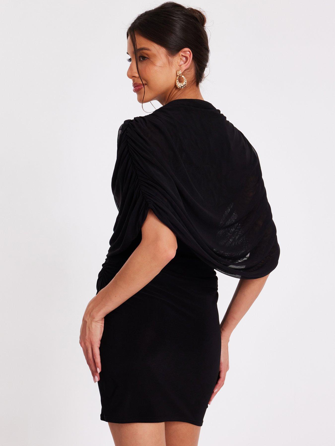  image of quiz-black-mesh-cape-mini-dress