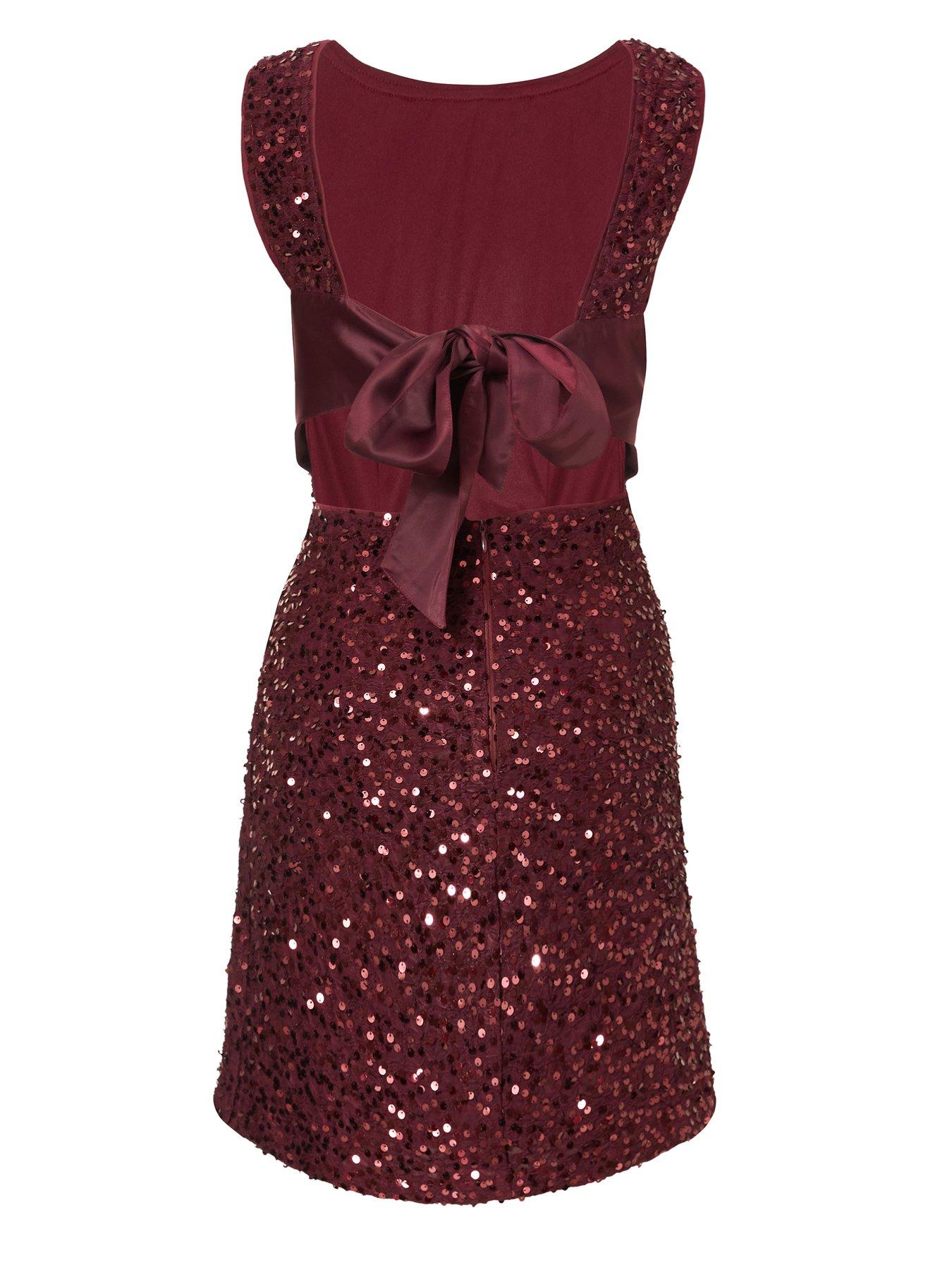  image of quiz-dark-red-sequin-bow-mini-dress