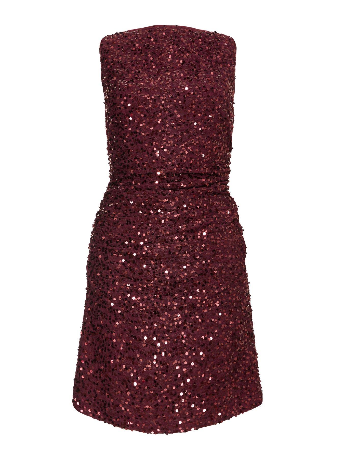  image of quiz-dark-red-sequin-bow-mini-dress