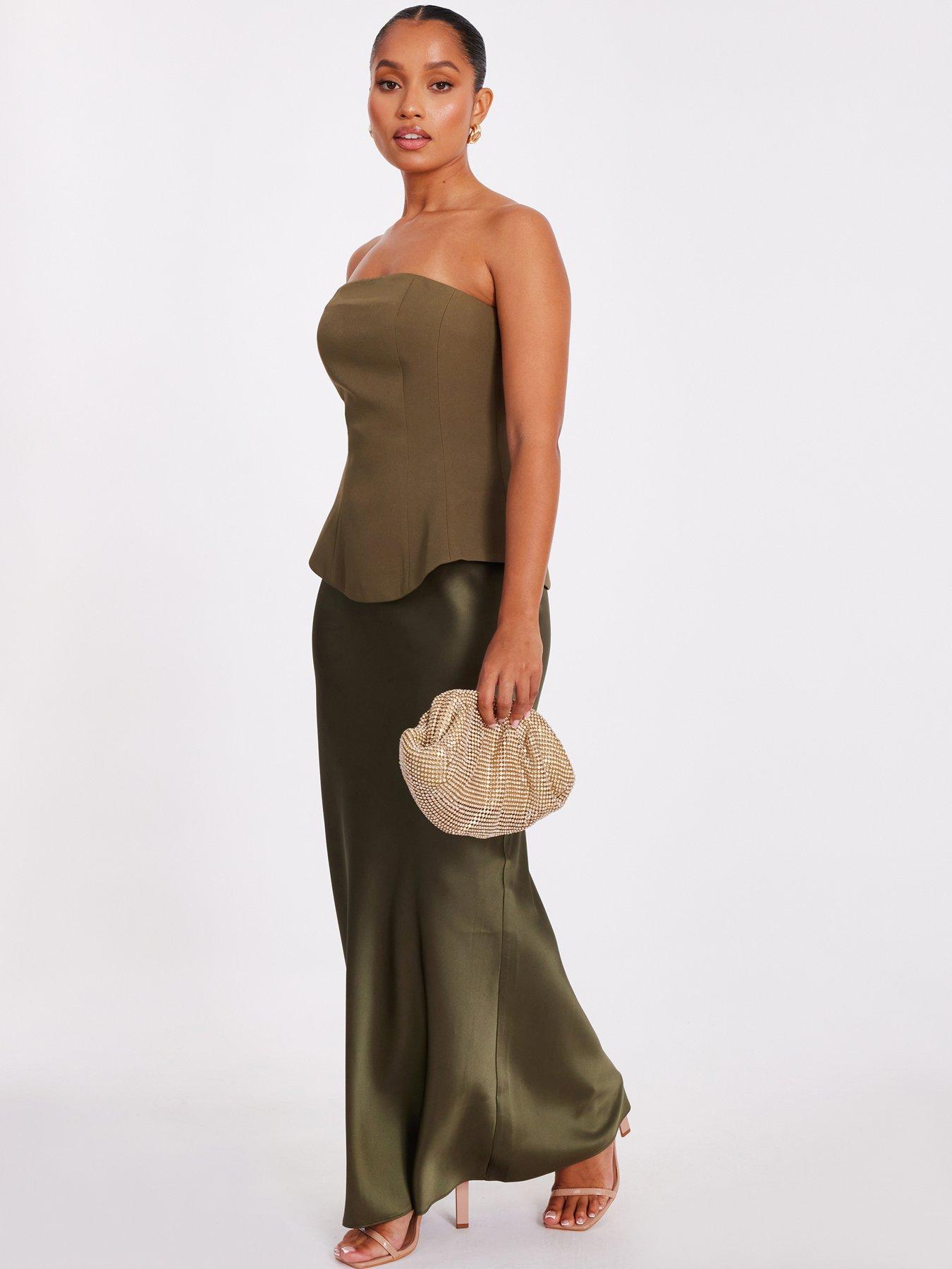  image of quiz-petite-olive-satin-hem-midaxi-dress