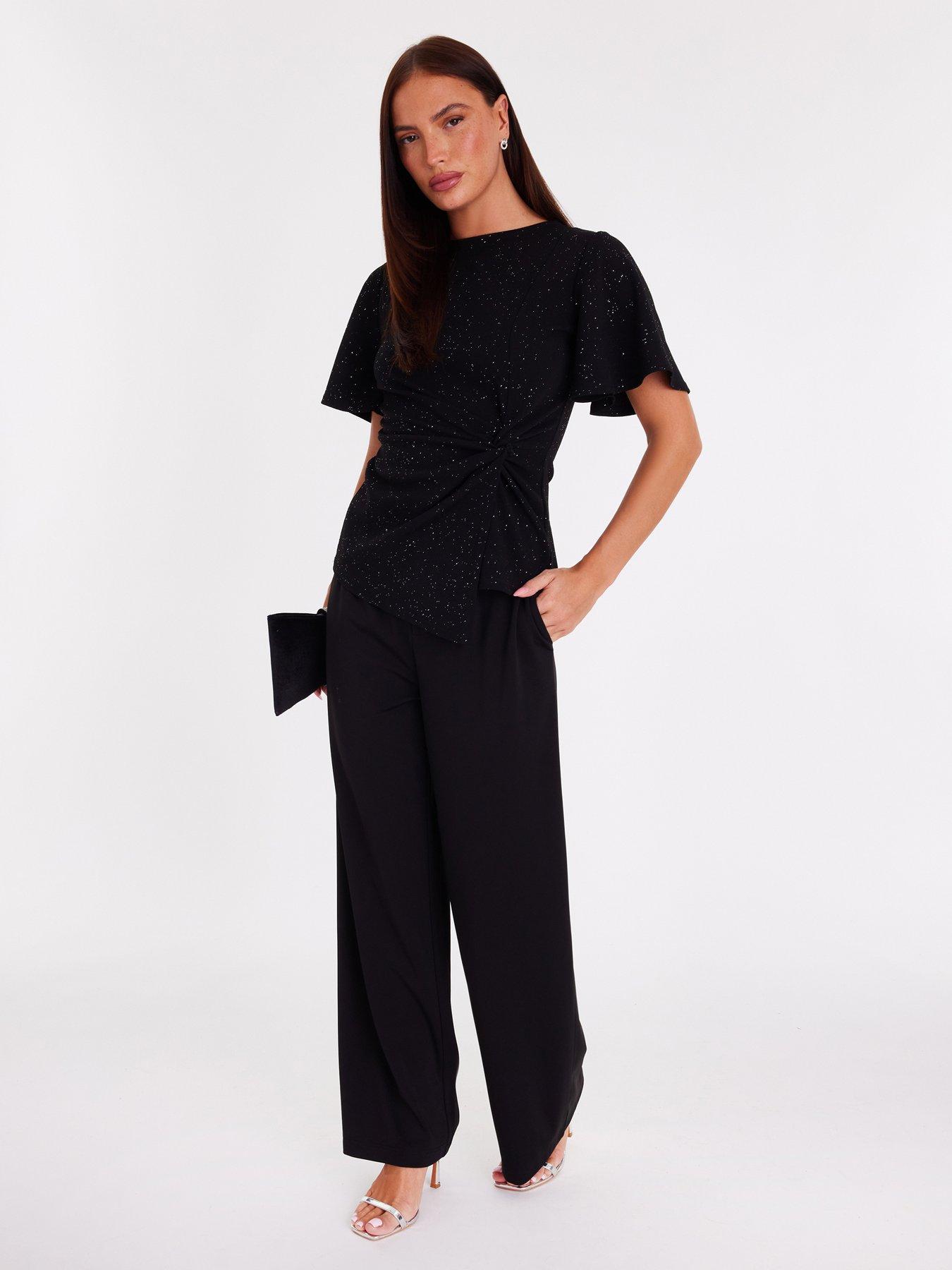 Image 3 of 6 of Quiz Black Glitter Twist Front Top