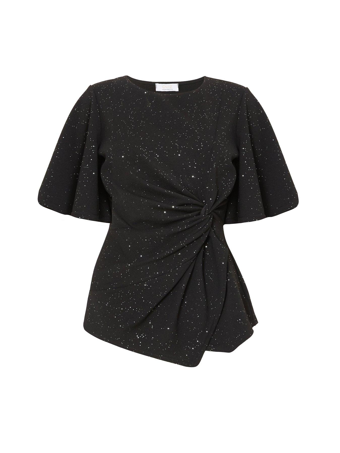 Image 4 of 6 of Quiz Black Glitter Twist Front Top