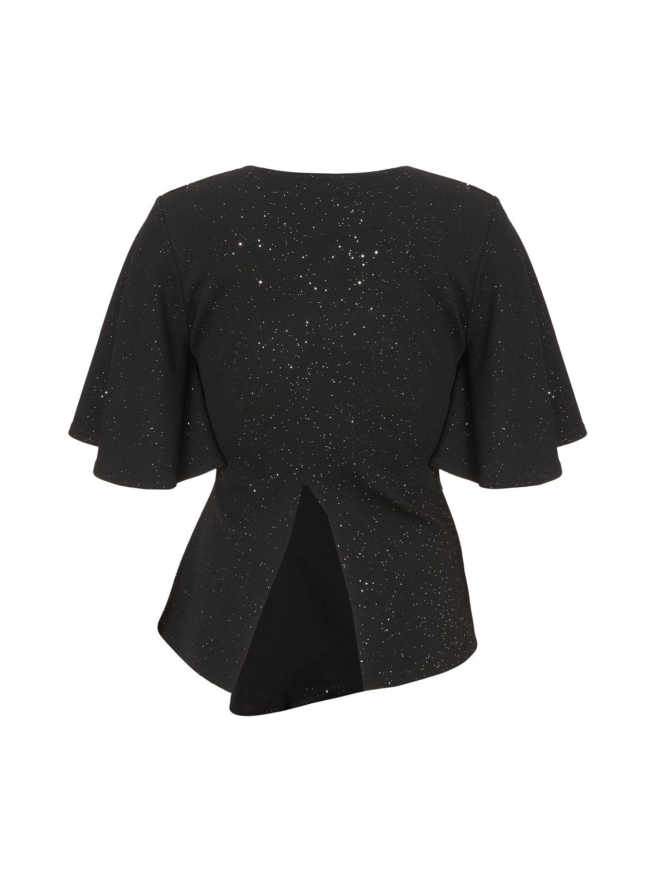 Image 5 of 6 of Quiz Black Glitter Twist Front Top
