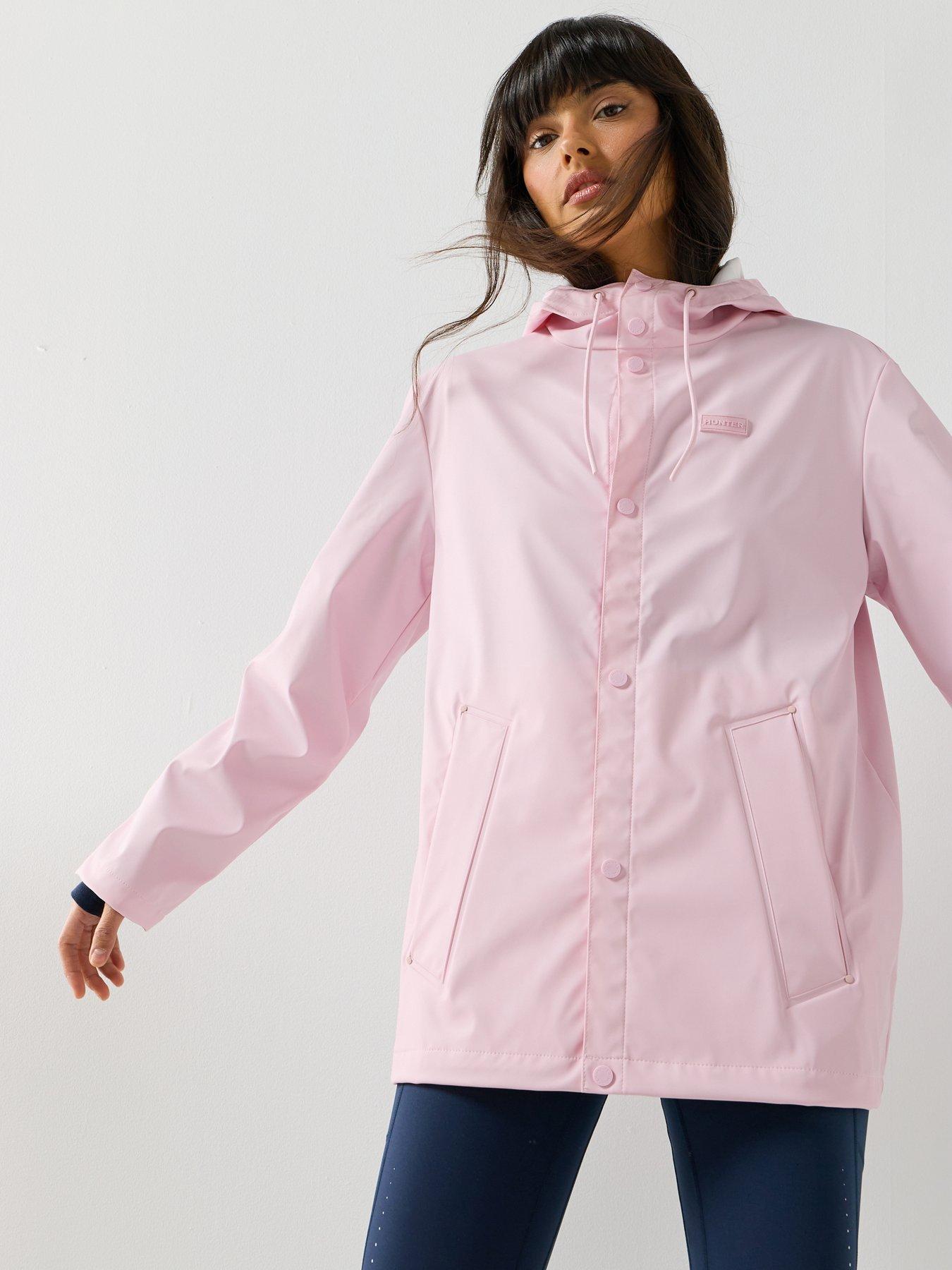 front image of hunter-izzy-pu-hooded-jacket-parfait-pink