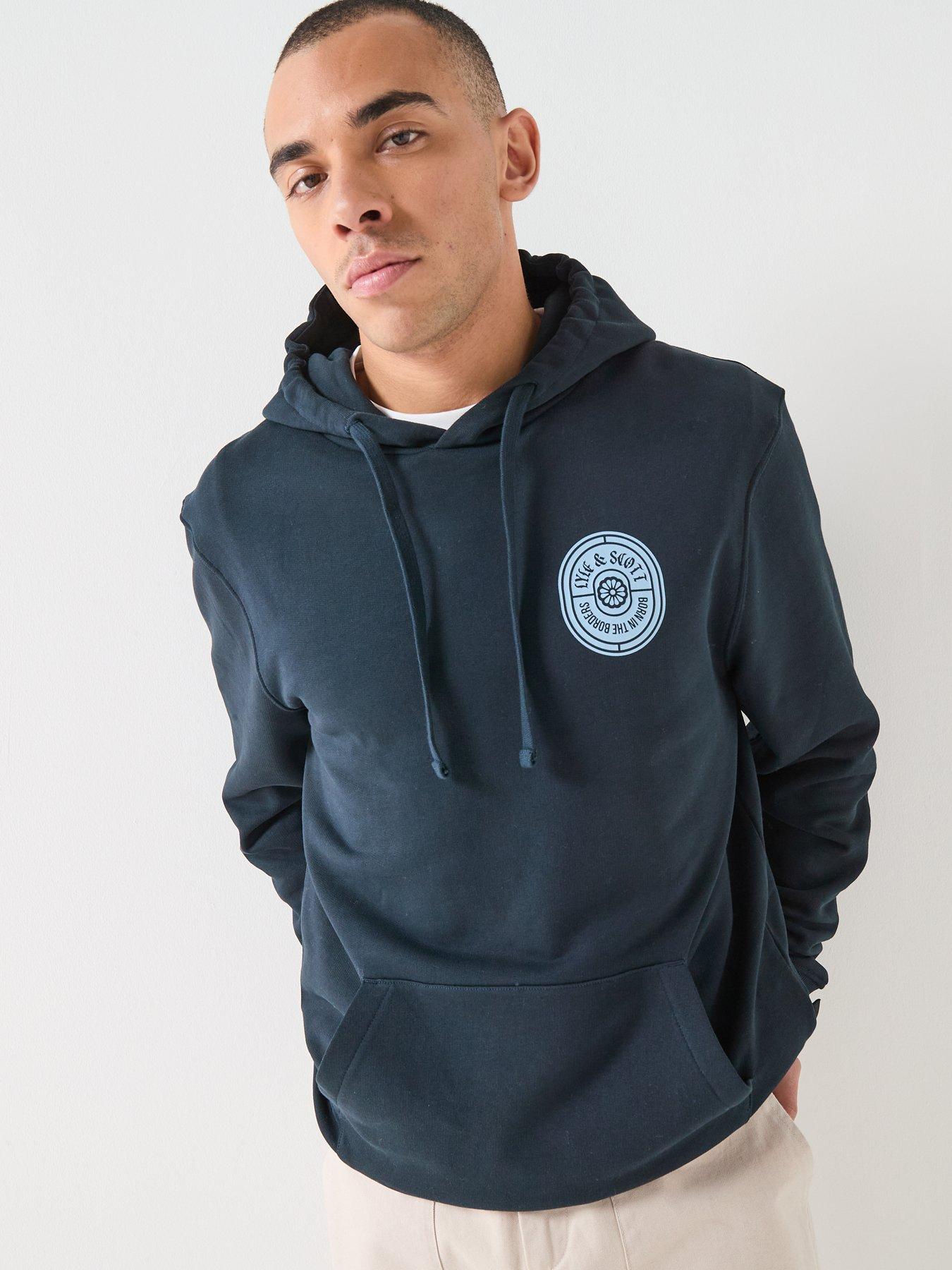  image of lyle-scott-borders-label-graphic-hoodie-navy