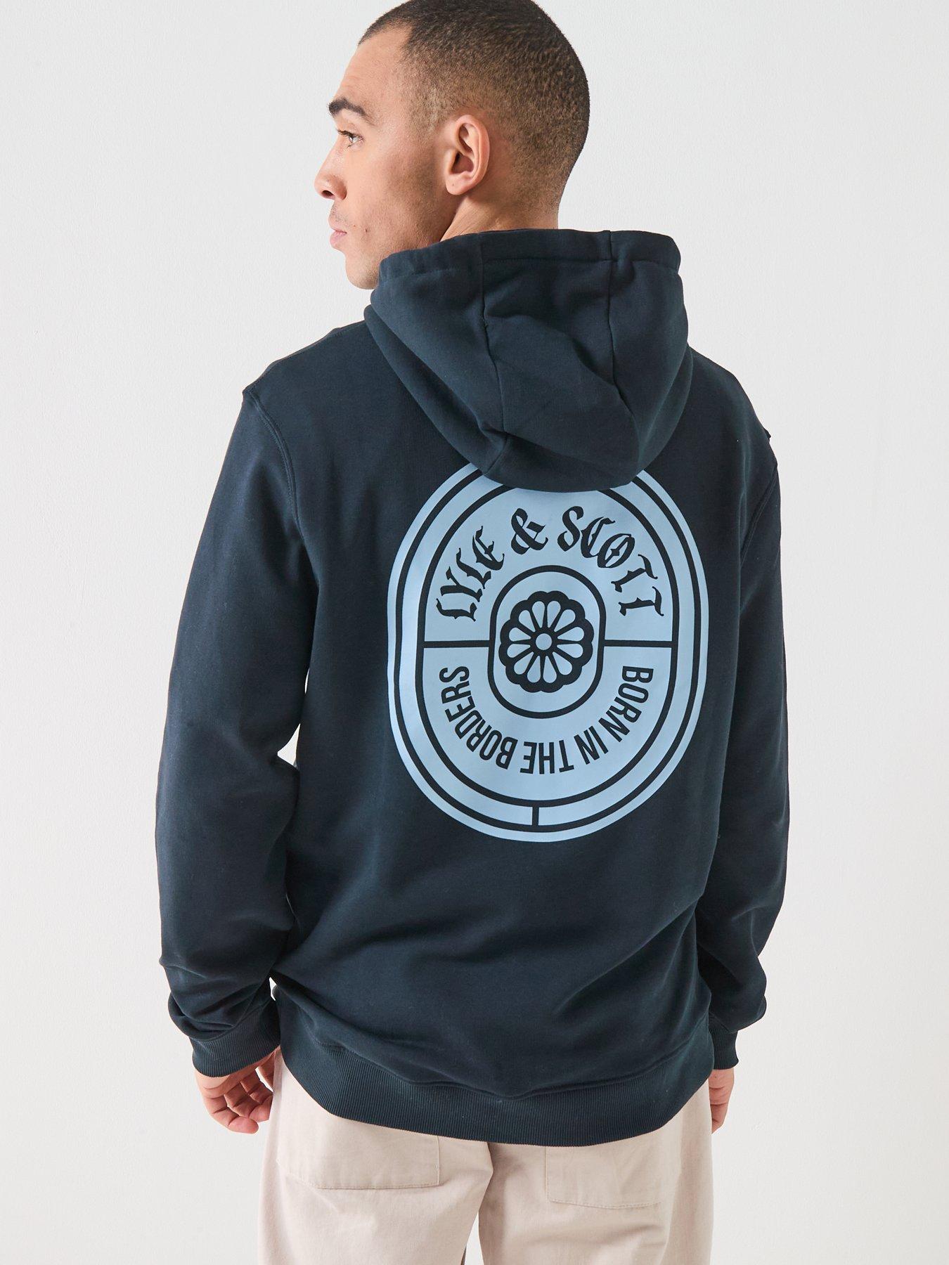  image of lyle-scott-borders-label-graphic-hoodie-navy