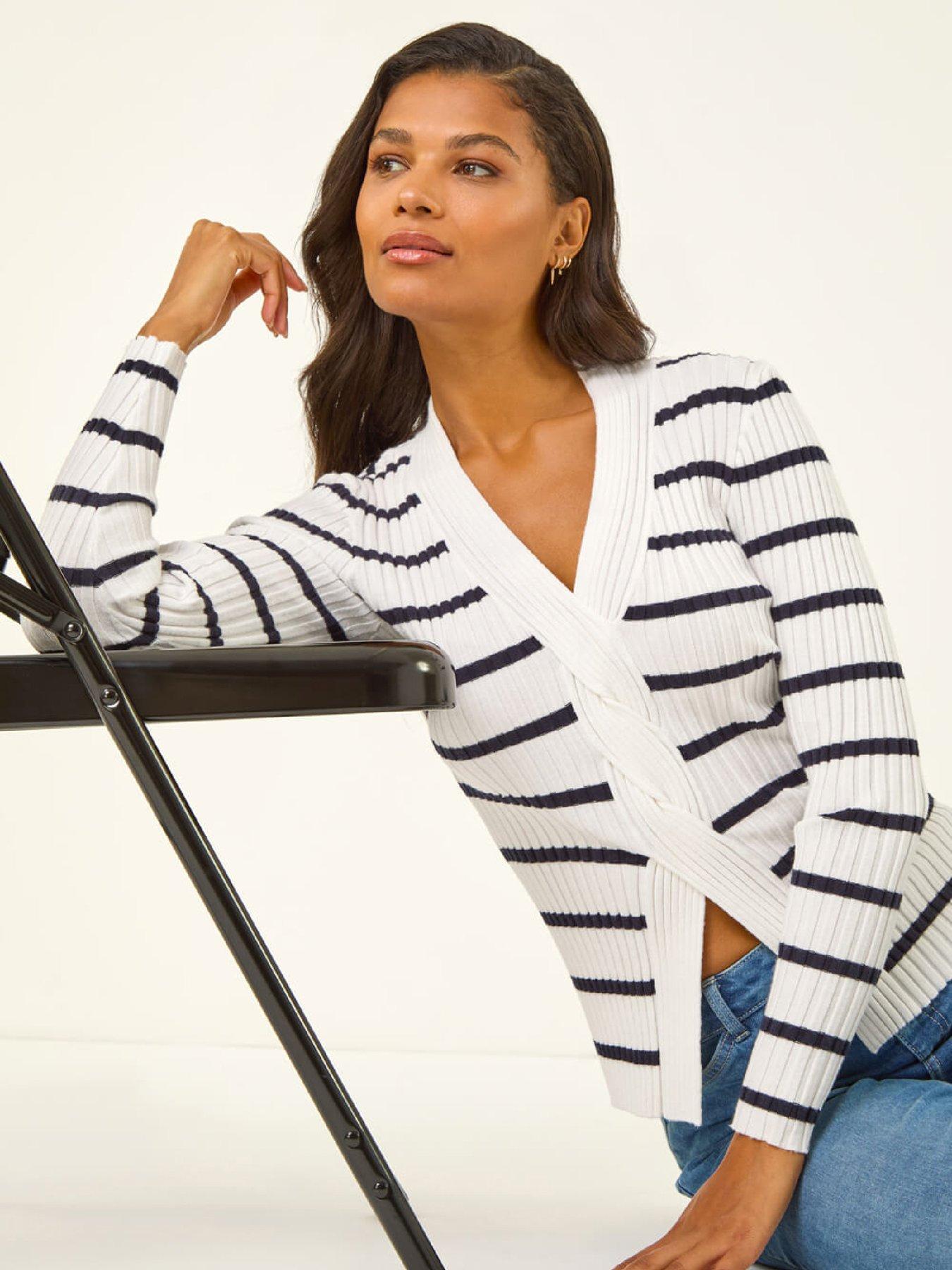 Image 1 of 5 of Roman Cable Split Detail Rib Jumper - White