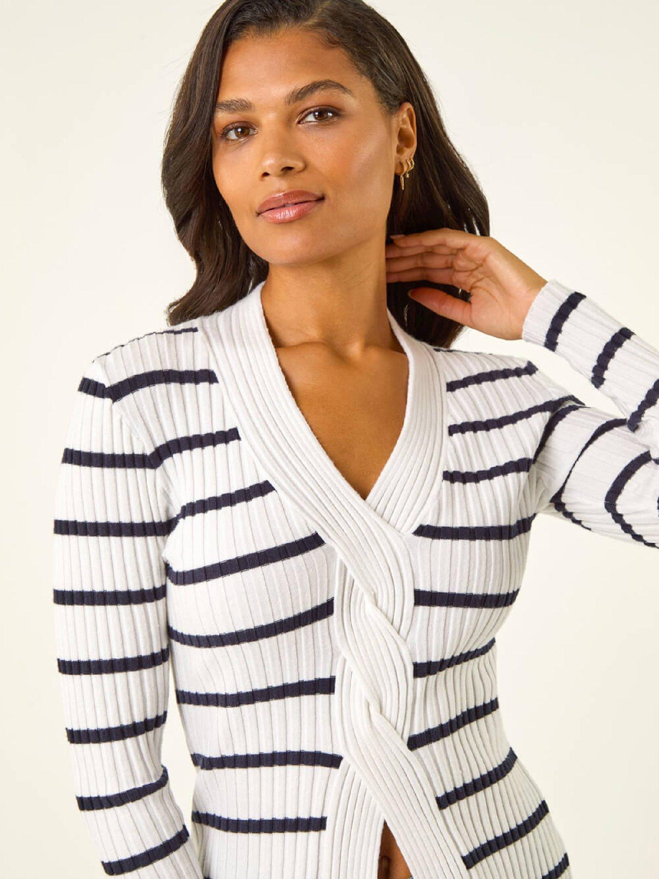 Image 5 of 5 of Roman Cable Split Detail Rib Jumper - White