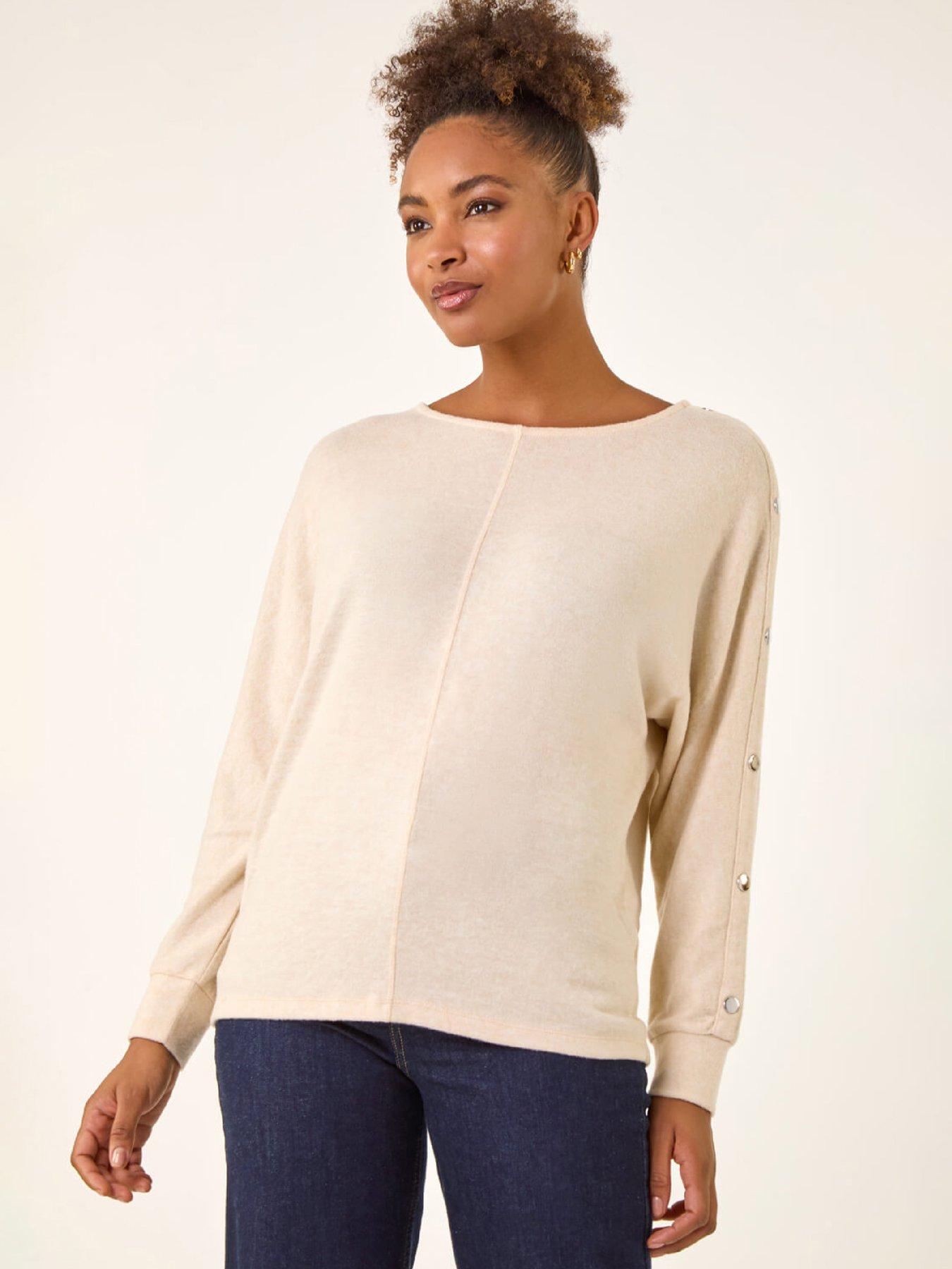  image of roman-buttoned-stretch-jersey-top-beige