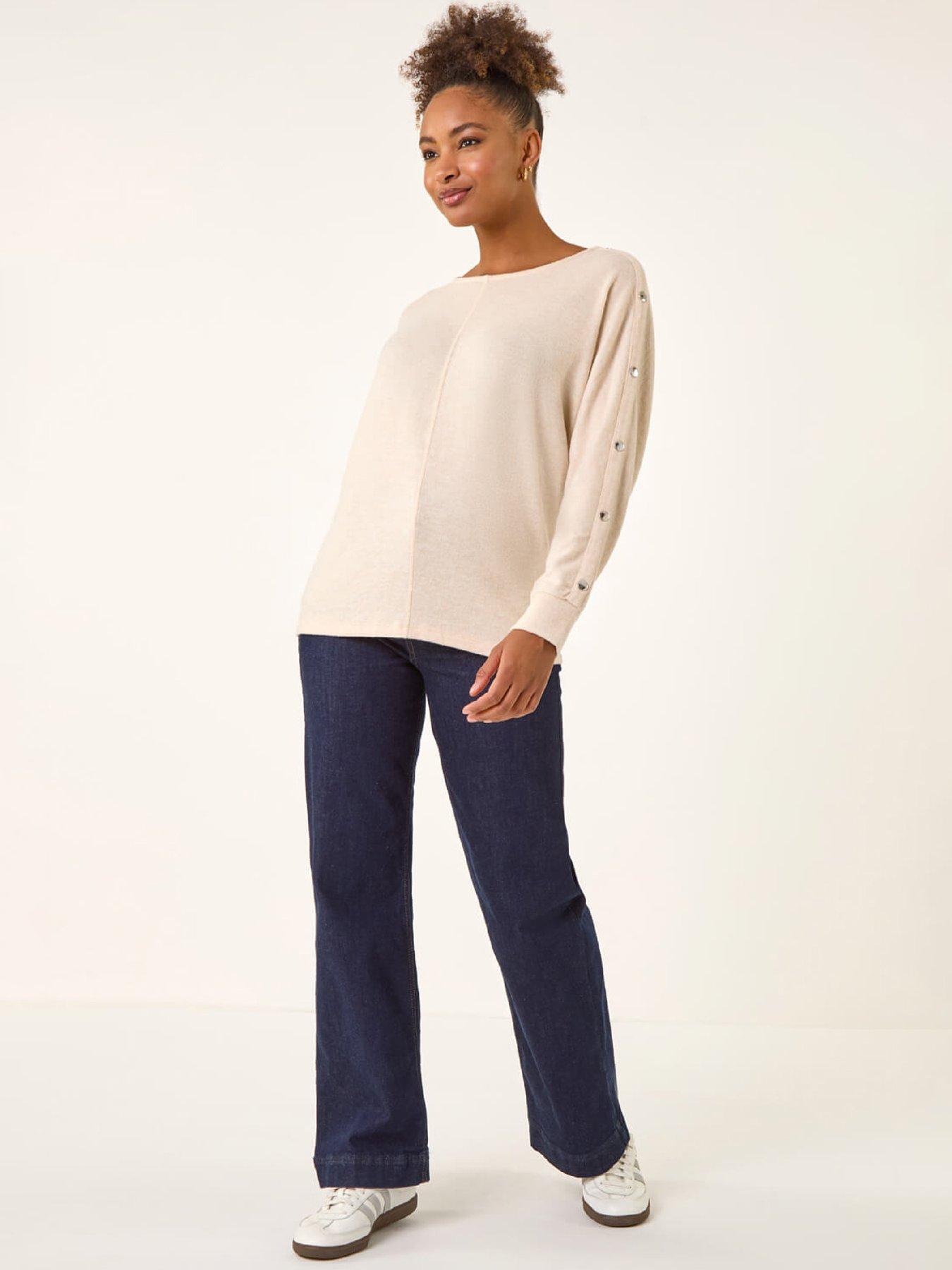  image of roman-buttoned-stretch-jersey-top-beige