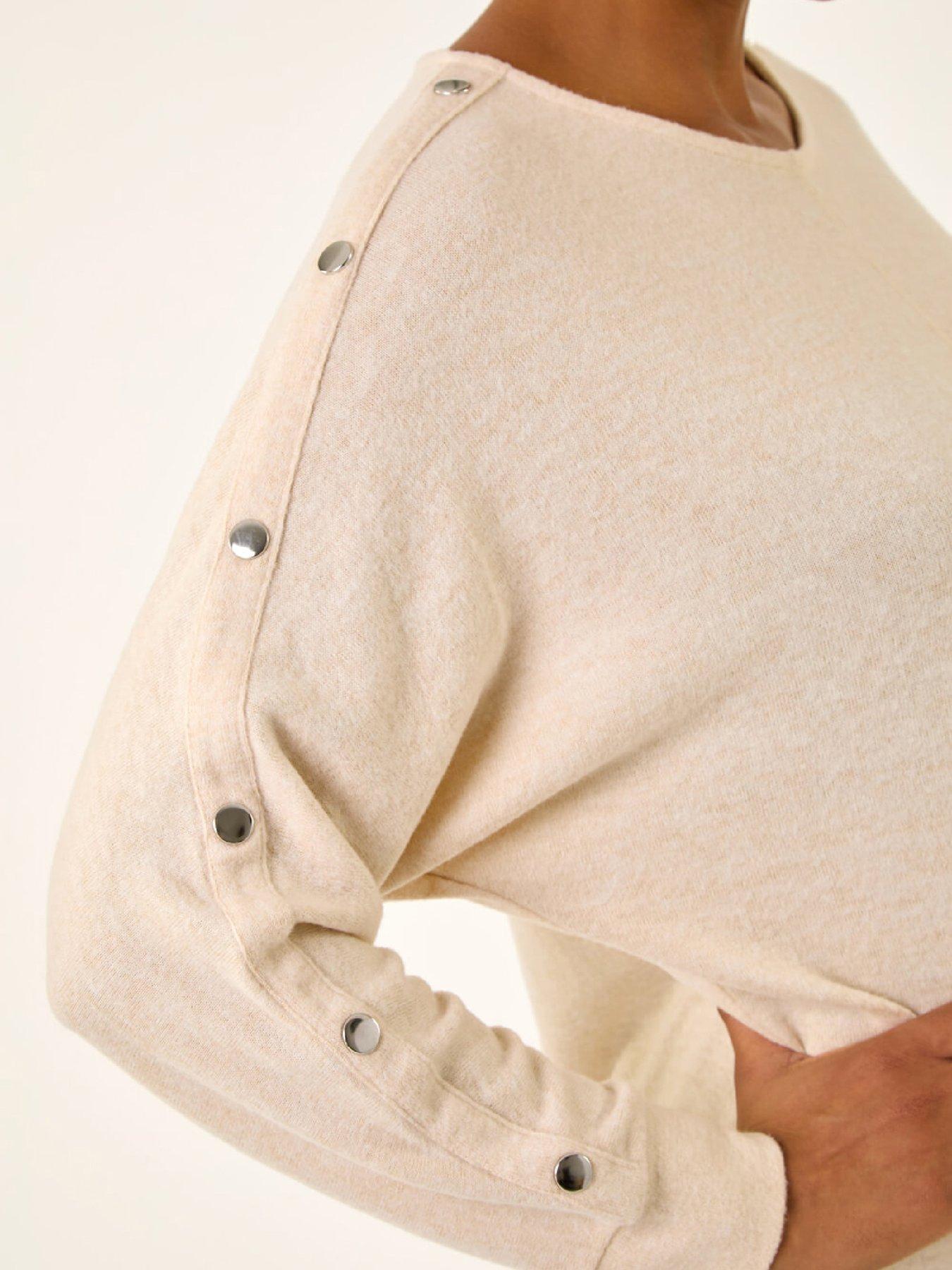  image of roman-buttoned-stretch-jersey-top-beige