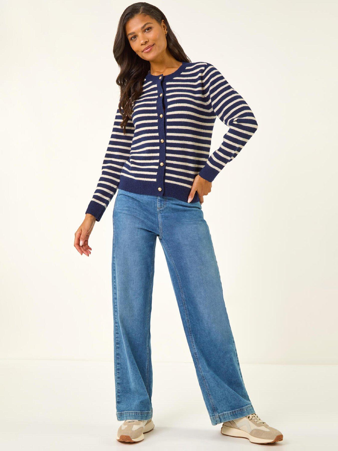  image of roman-soft-stripe-button-knit-cardigan-navy