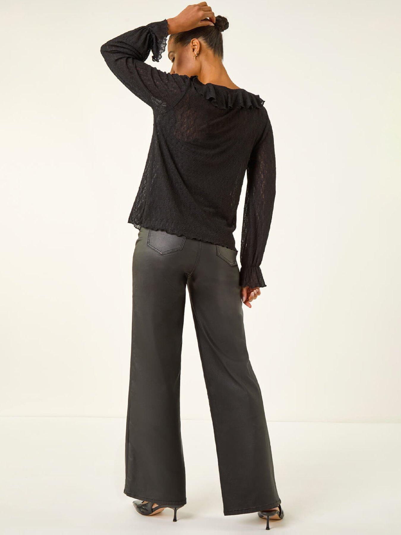 stillFront image of roman-lace-ruffle-front-top-black