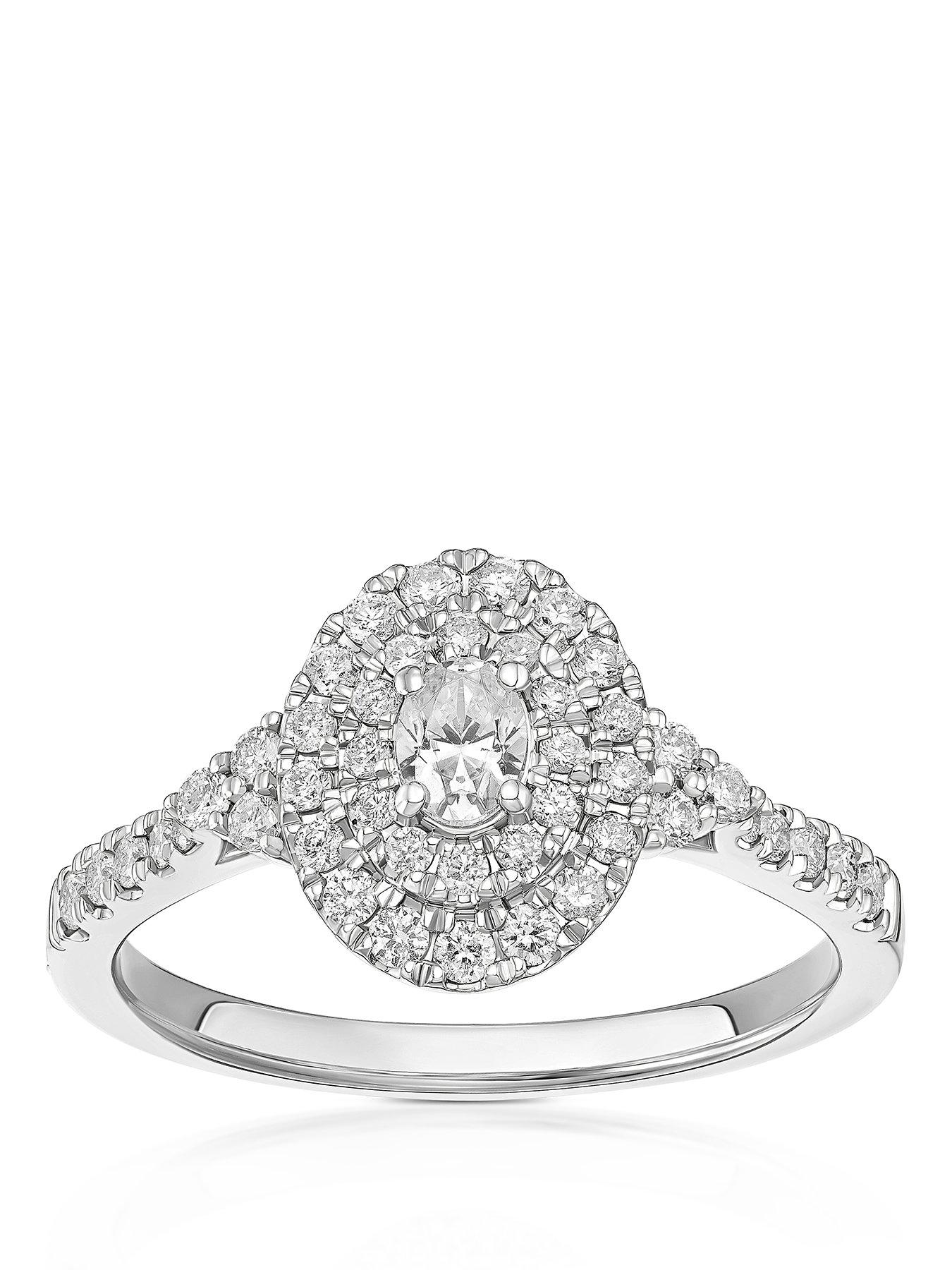 Ernest Jones Engagement Ring Platinum Oval Shaped Double Halo 0.50ct Diamond Ring