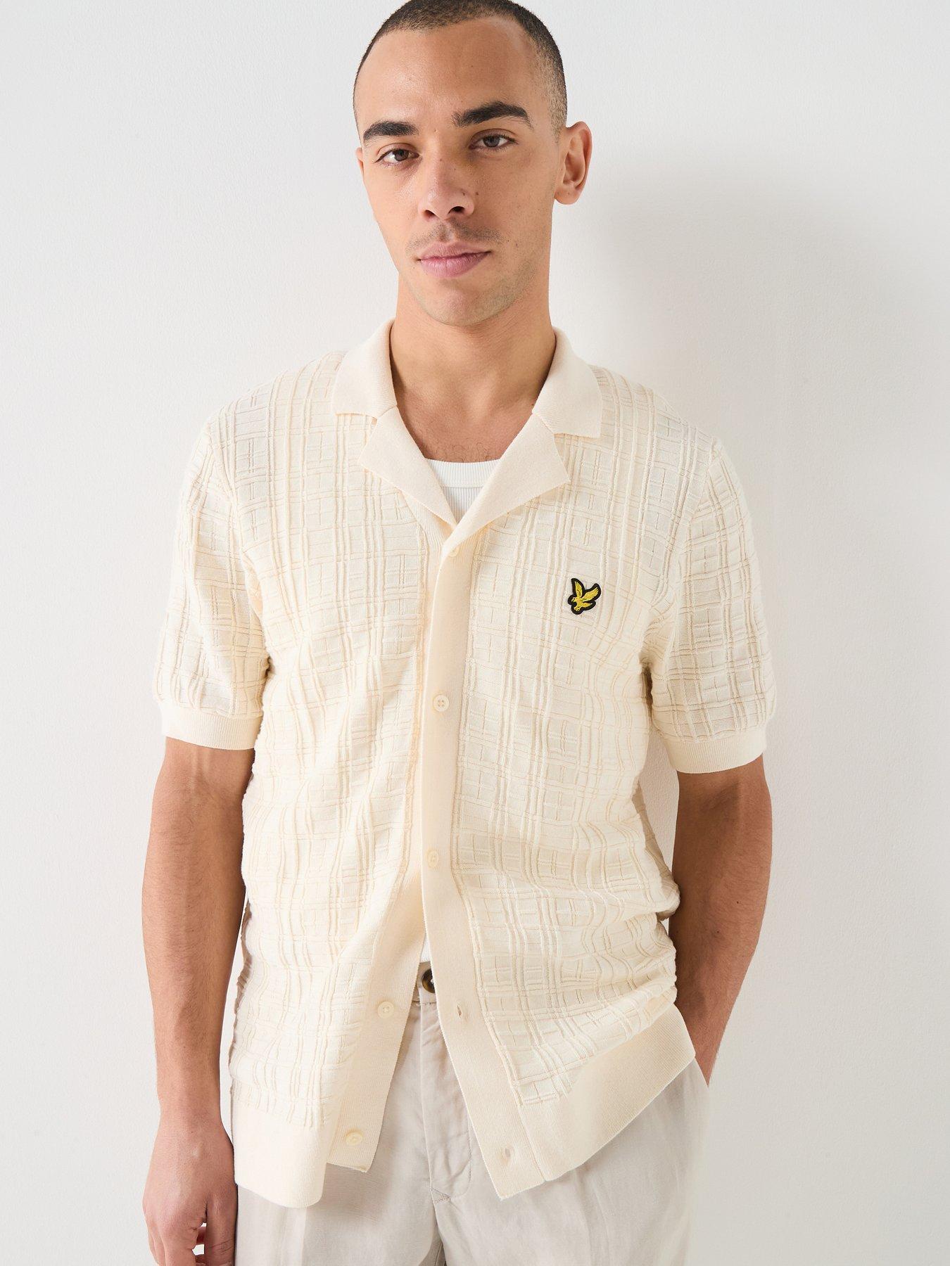 Image 1 of 5 of Lyle & Scott Jacquard Check Knitted Resort Shirt - Beige