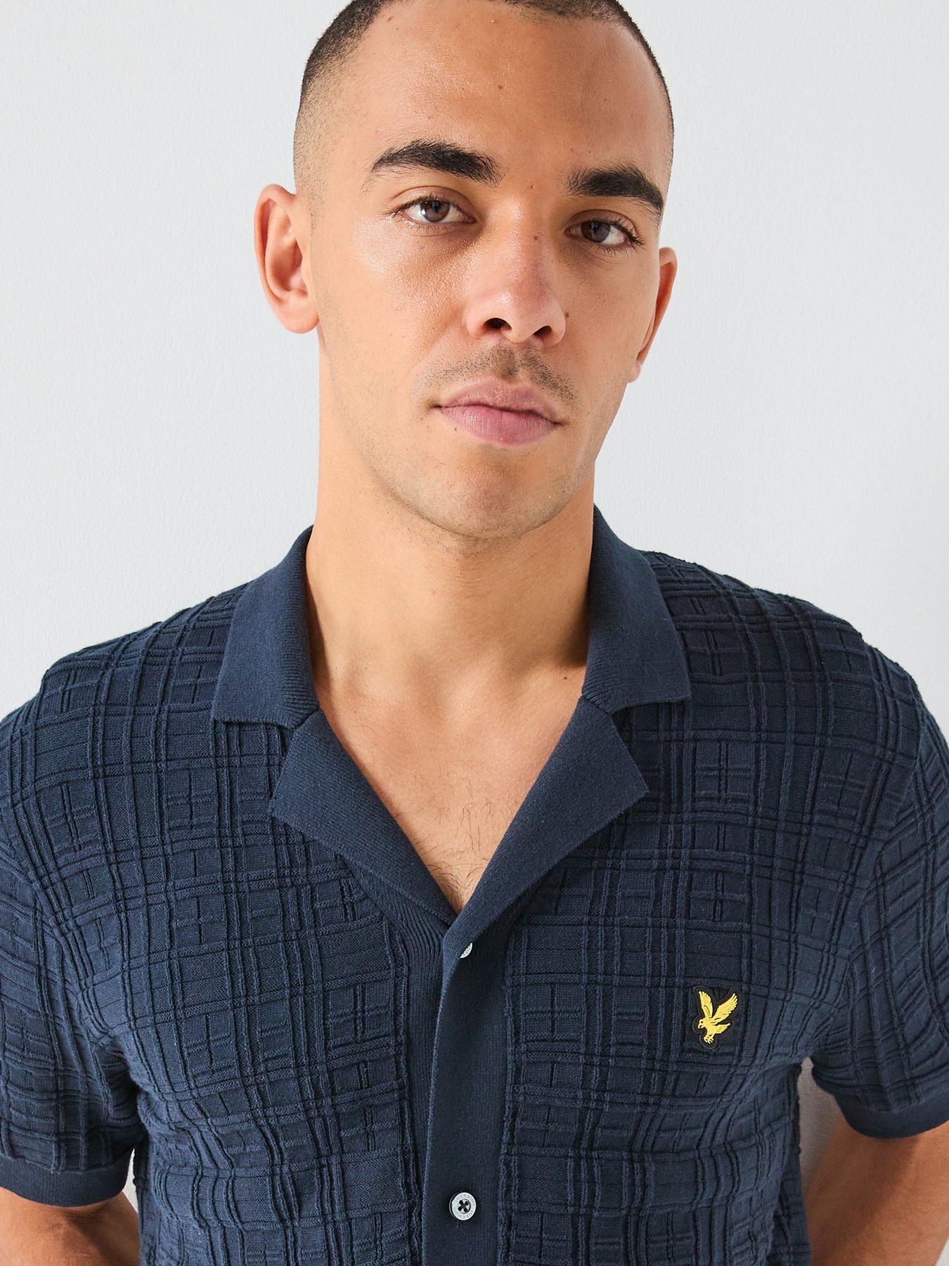 Image 4 of 5 of Lyle & Scott Jacquard Check Knitted Resort Shirt - Navy