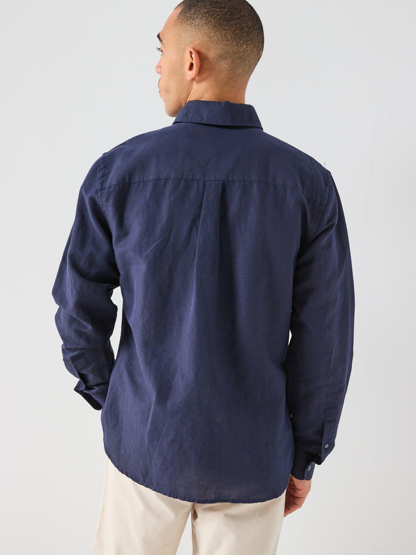 Image 2 of 5 of Lyle & Scott Long Sleeve Linen Blend Shirt - Navy