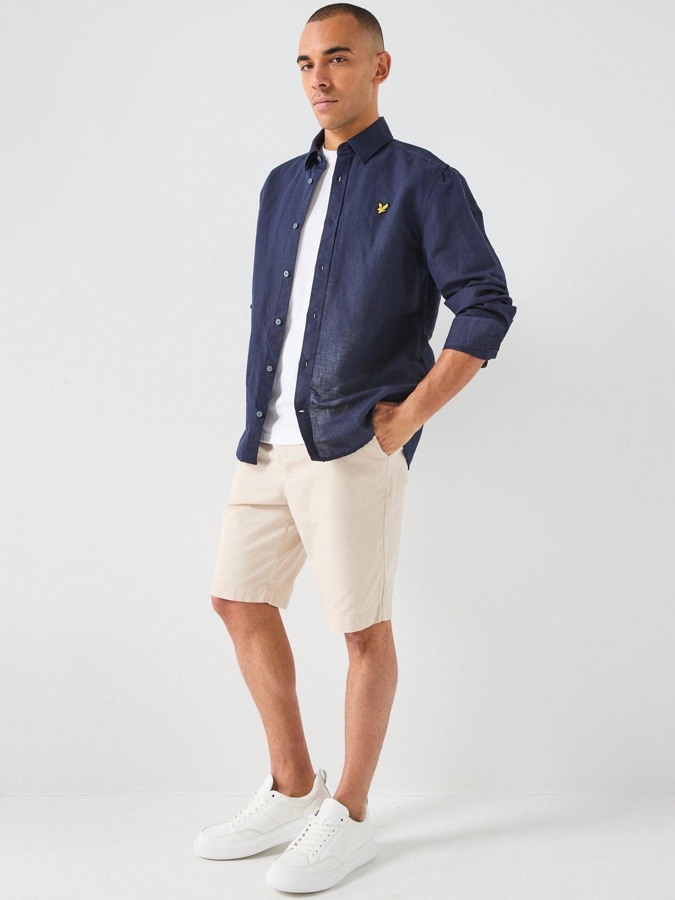 Image 3 of 5 of Lyle & Scott Long Sleeve Linen Blend Shirt - Navy
