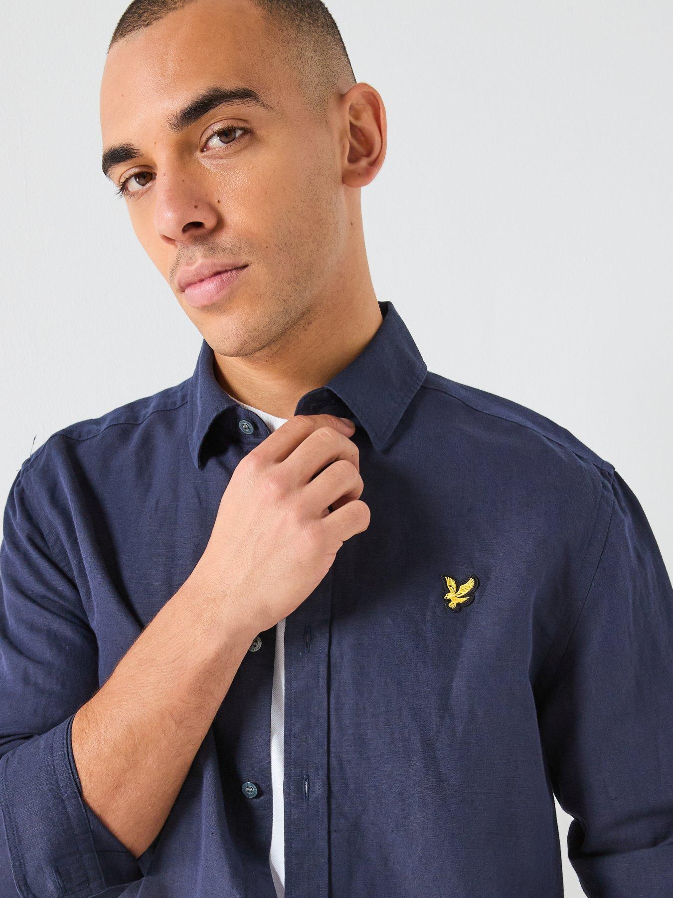 Image 4 of 5 of Lyle & Scott Long Sleeve Linen Blend Shirt - Navy