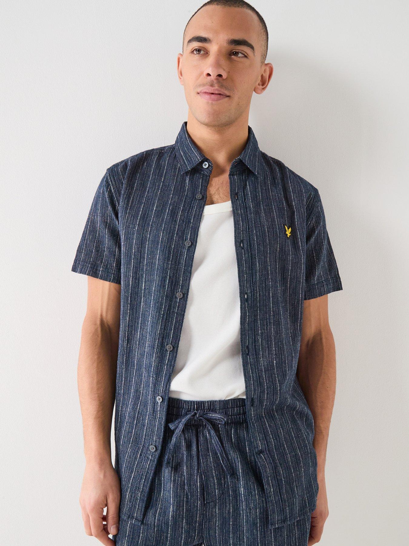 Lyle & Scott Short Sleeve Ticking Stripe Shirt - Navy