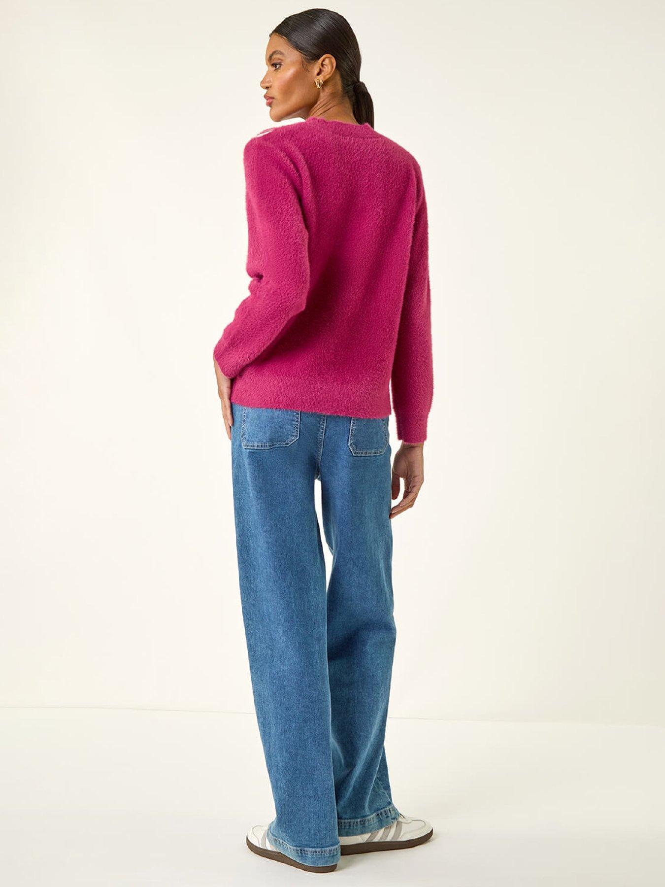 Image 2 of 5 of Roman Contrast Rose Knit Jumper - Pink