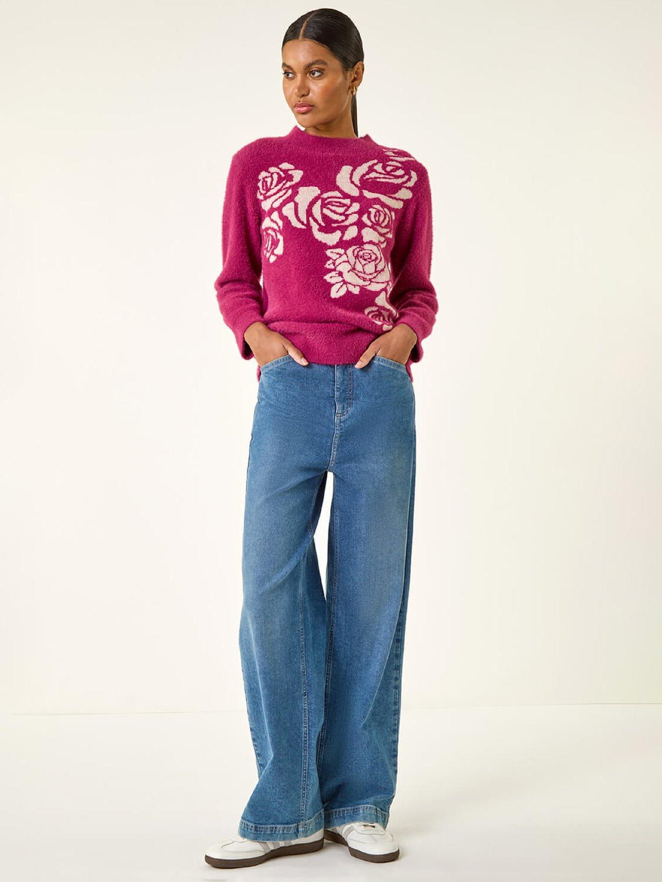 Image 3 of 5 of Roman Contrast Rose Knit Jumper - Pink