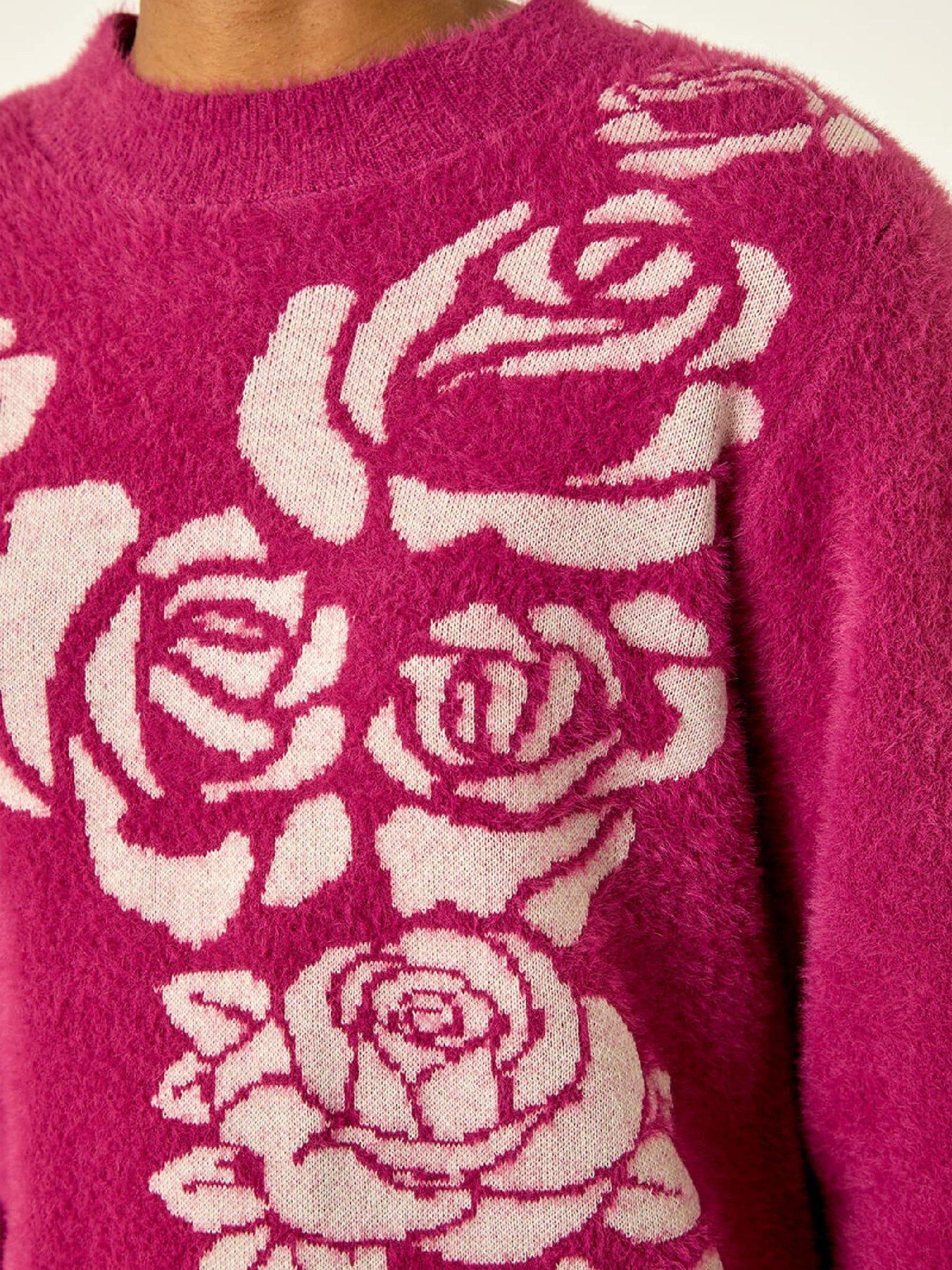 Image 4 of 5 of Roman Contrast Rose Knit Jumper - Pink