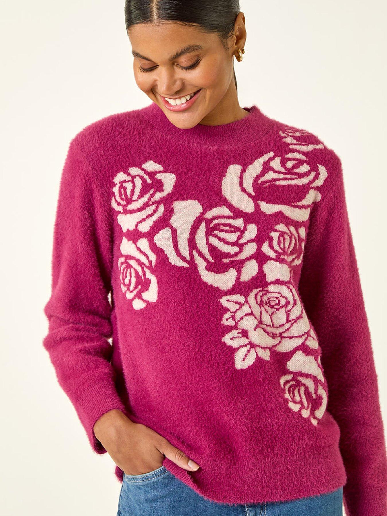 Image 5 of 5 of Roman Contrast Rose Knit Jumper - Pink