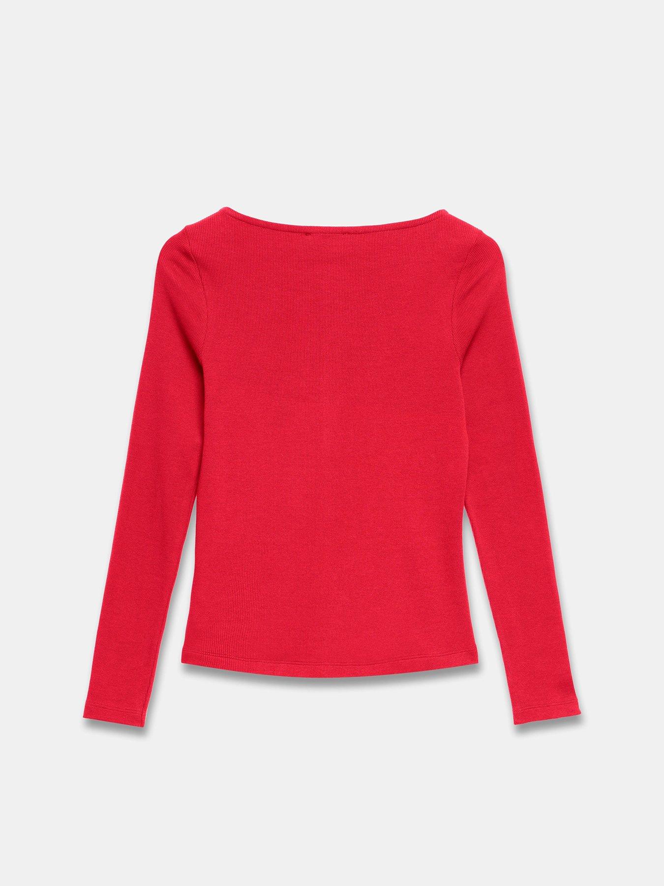Mint Velvet Button Through Rib Top - Red | Littlewoods