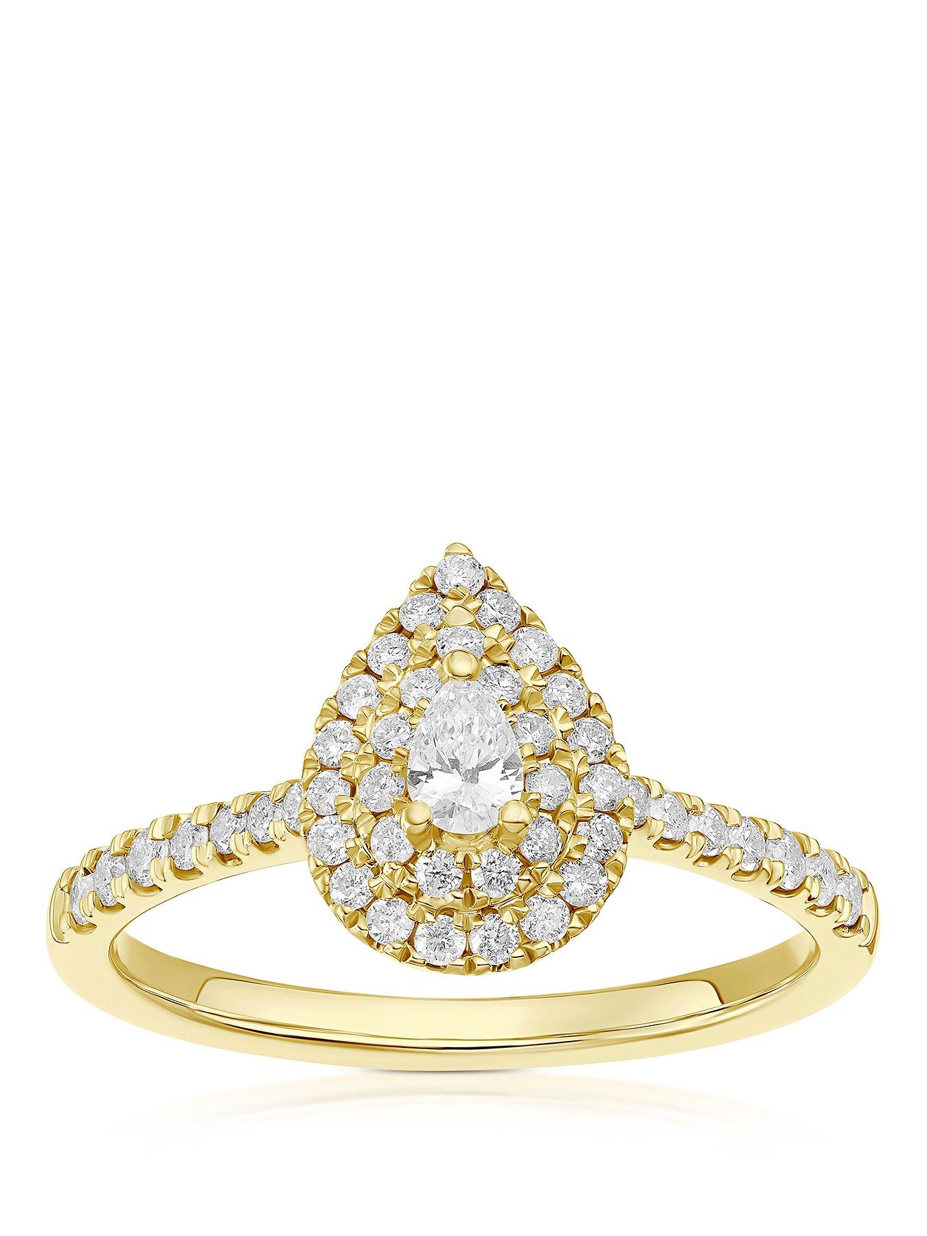 H. Samuel 9Ct Pear Shaped Double Halo 040Ct Diamond Ring - Gold