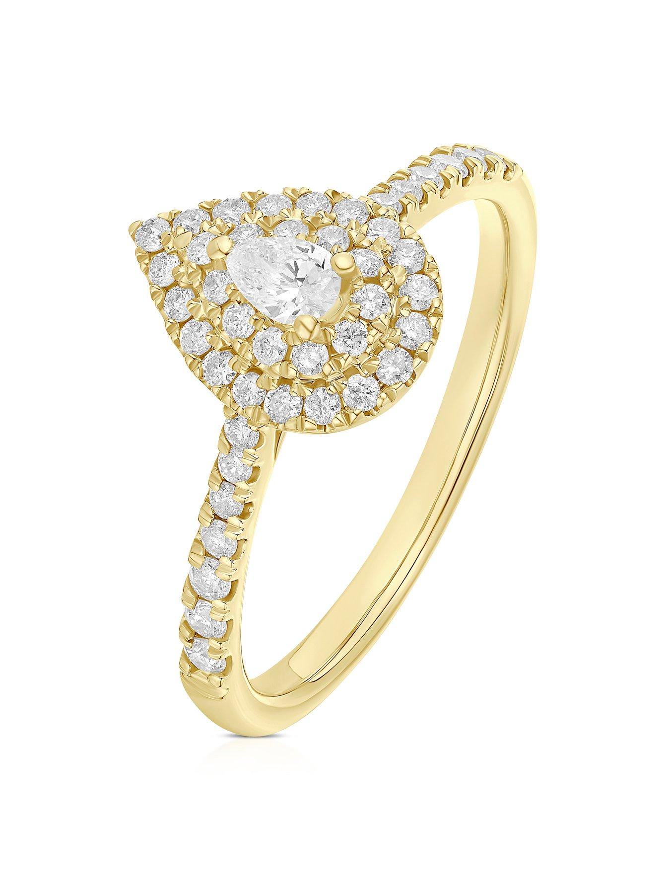 Image 2 of 3 of H. Samuel 9Ct Pear Shaped Double Halo 040Ct Diamond Ring - Gold