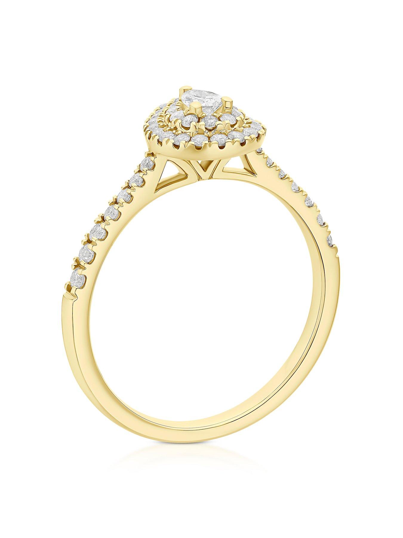 Image 3 of 3 of H. Samuel 9Ct Pear Shaped Double Halo 040Ct Diamond Ring - Gold