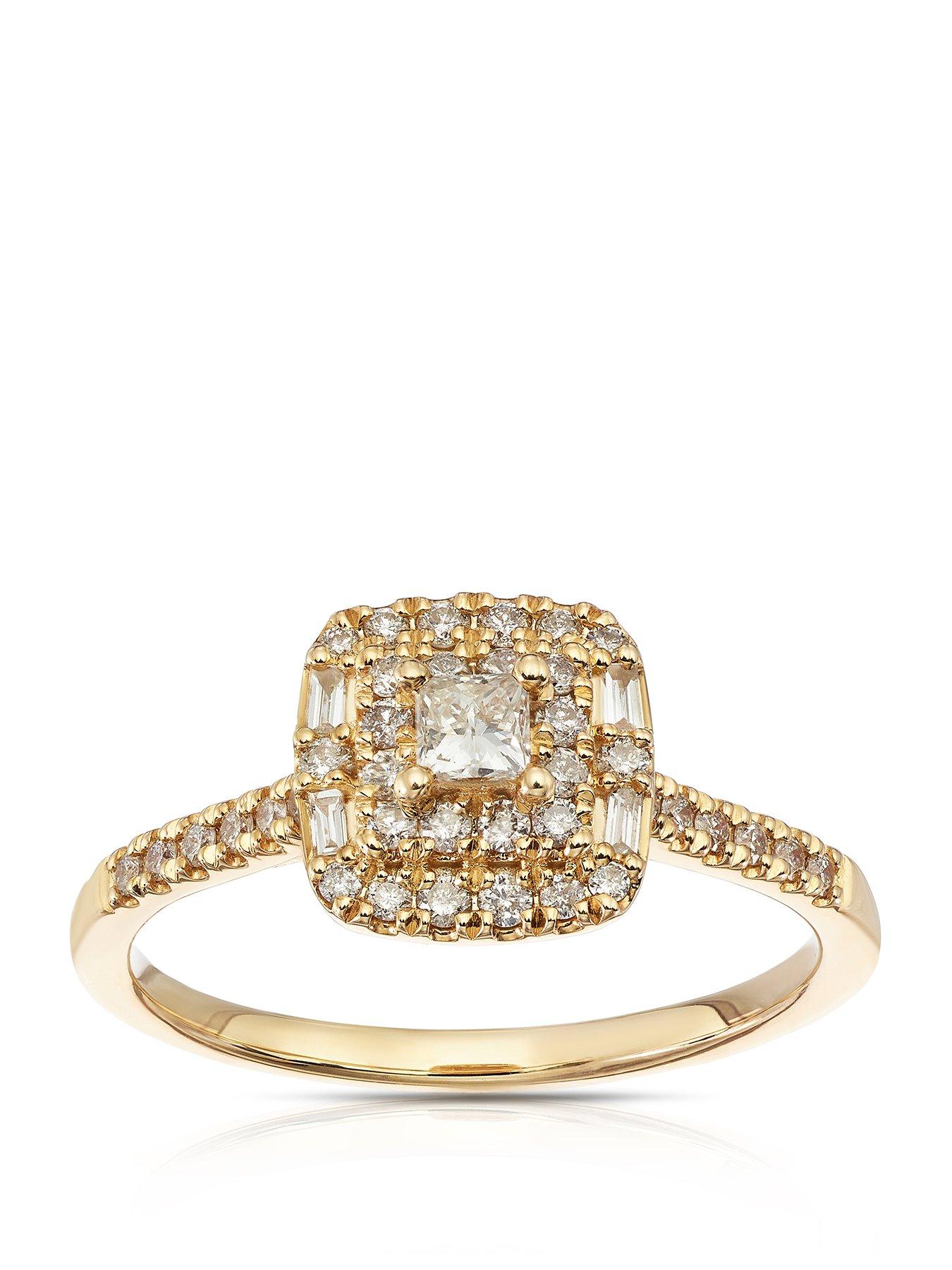 Image 1 of 3 of H. Samuel 9Ct Cushion Shaped Double Halo 0.40Ct Diamond Ring - Gold